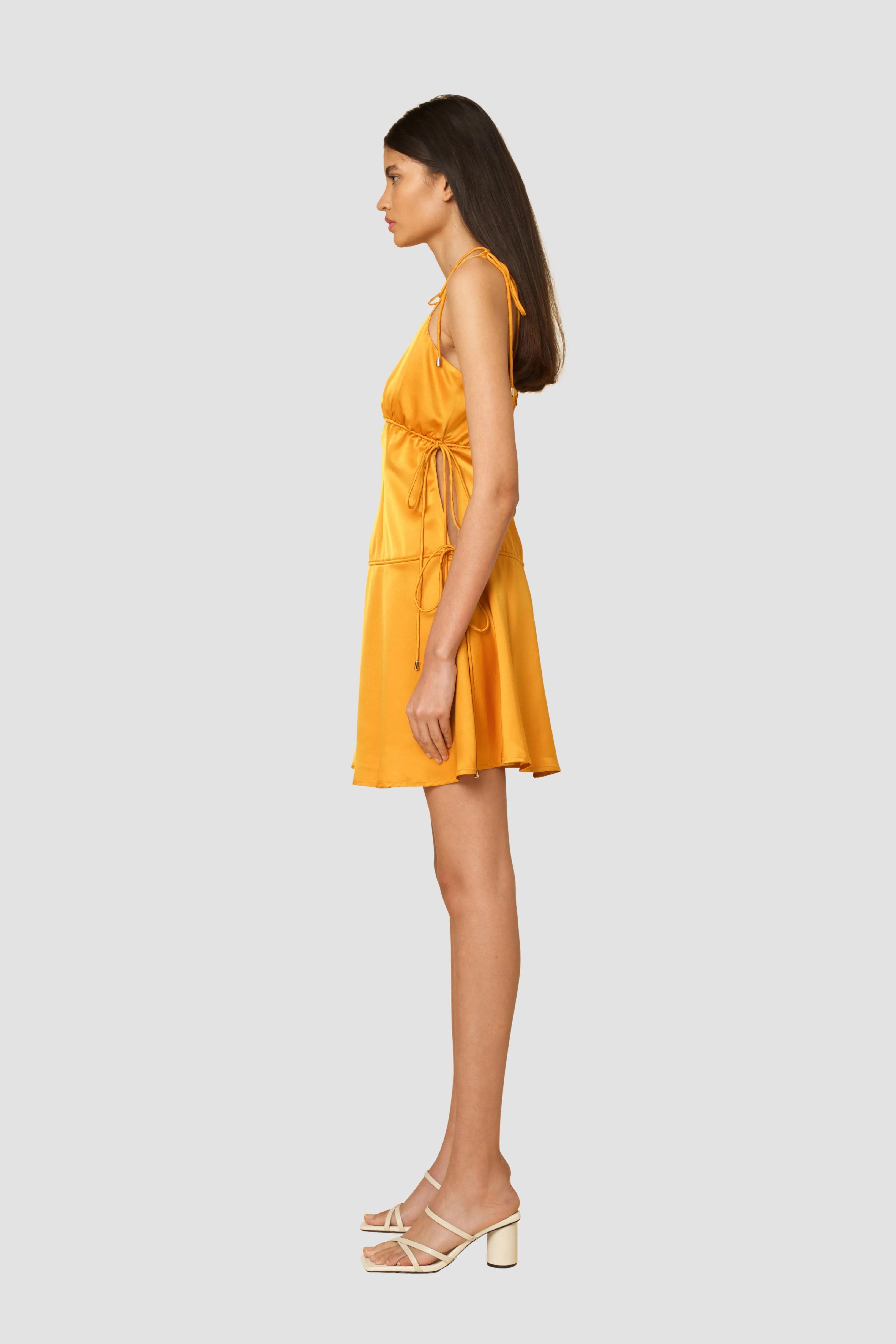 Clancy Orange Satin Tie Mini Dress sold by AMYLYNN product image thumbnail 3