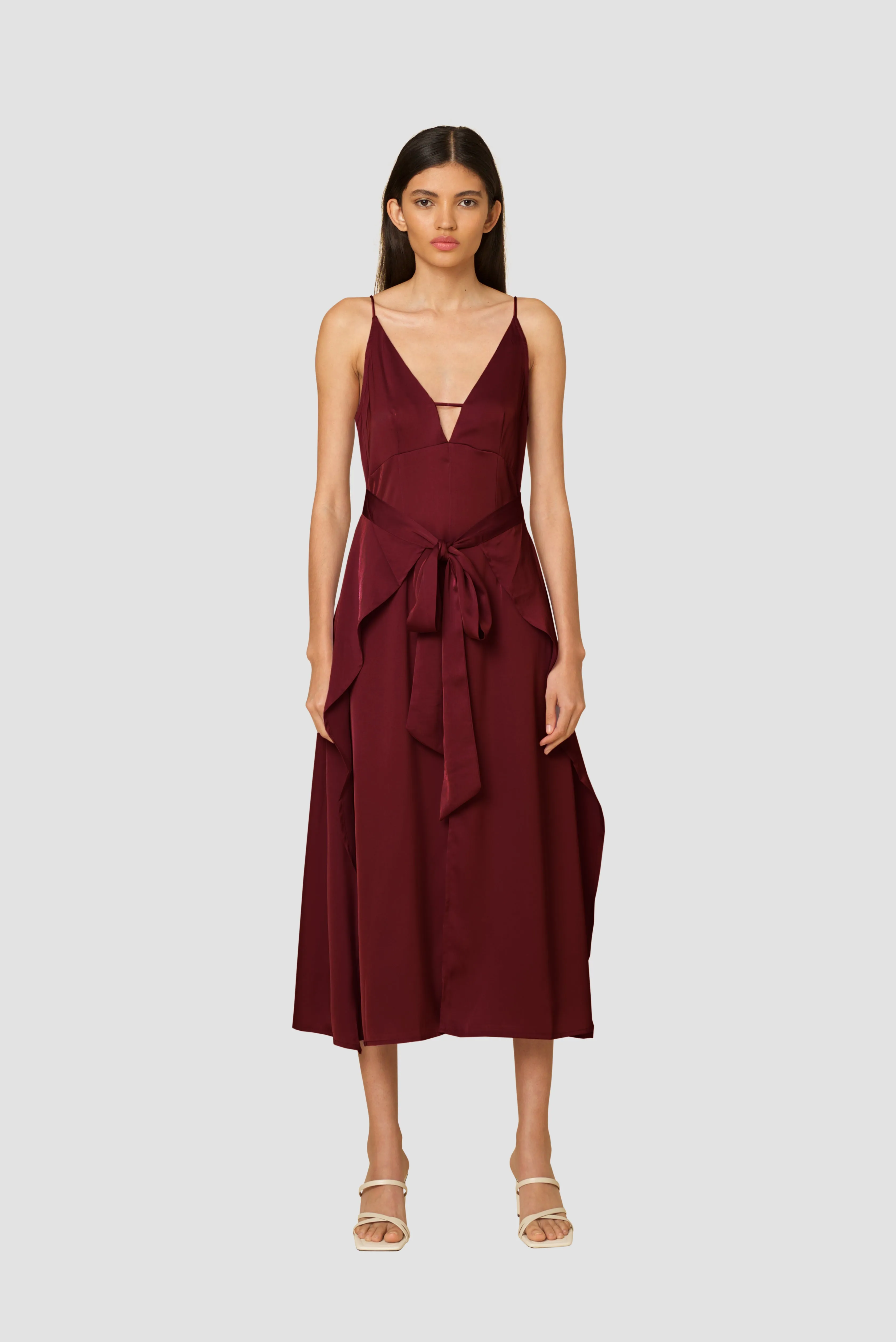 Jolie Burgundy Satin Slip Dress sold by AMYLYNN