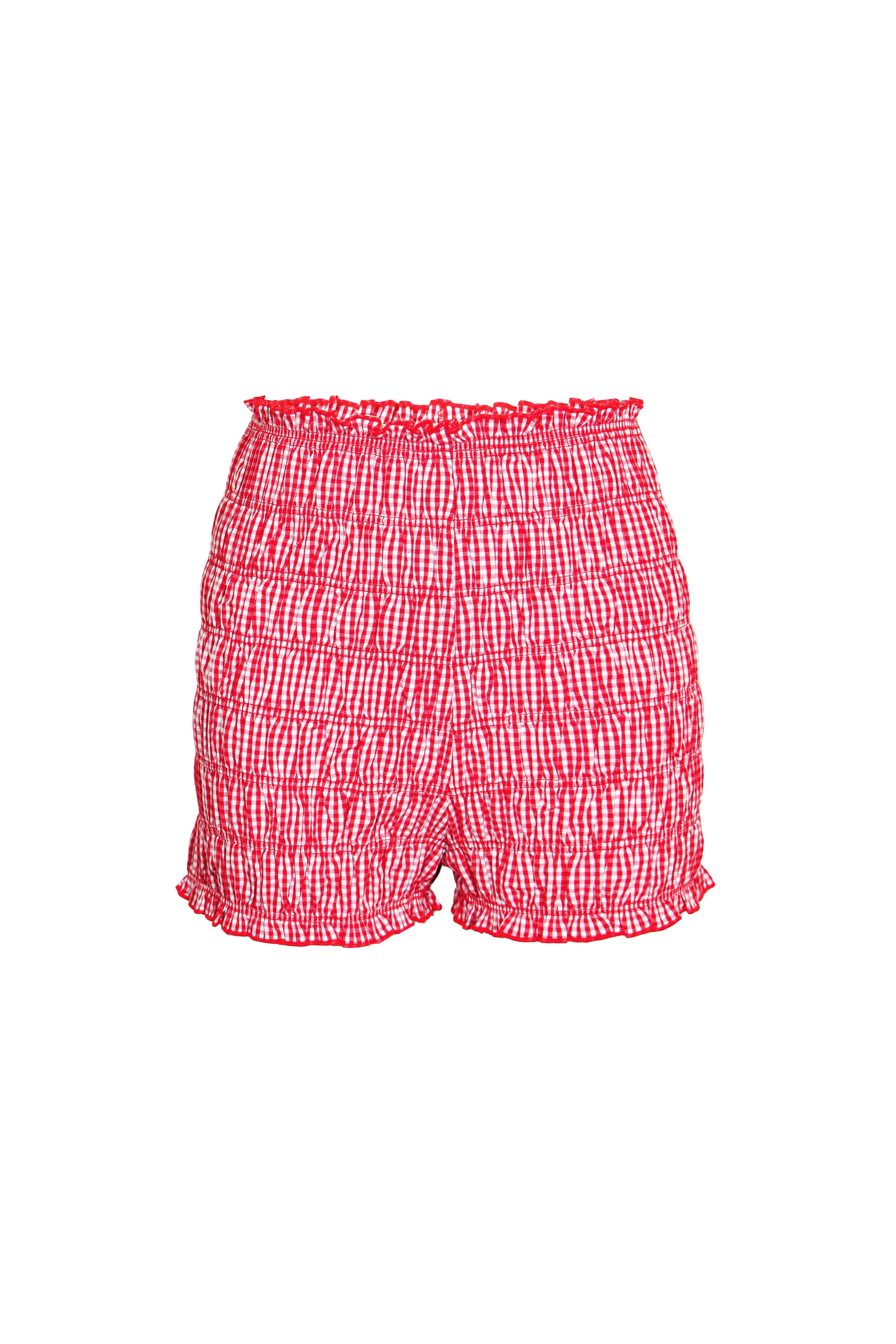 Danica Red Cotton Gingham Shirred Shorts sold by AMYLYNN product image thumbnail 2