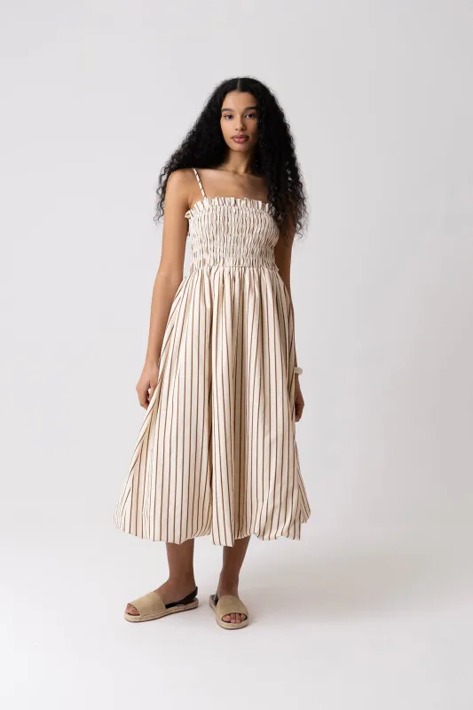 Polly Pure Cotton Beige Stripe Puffball Dress sold by AMYLYNN