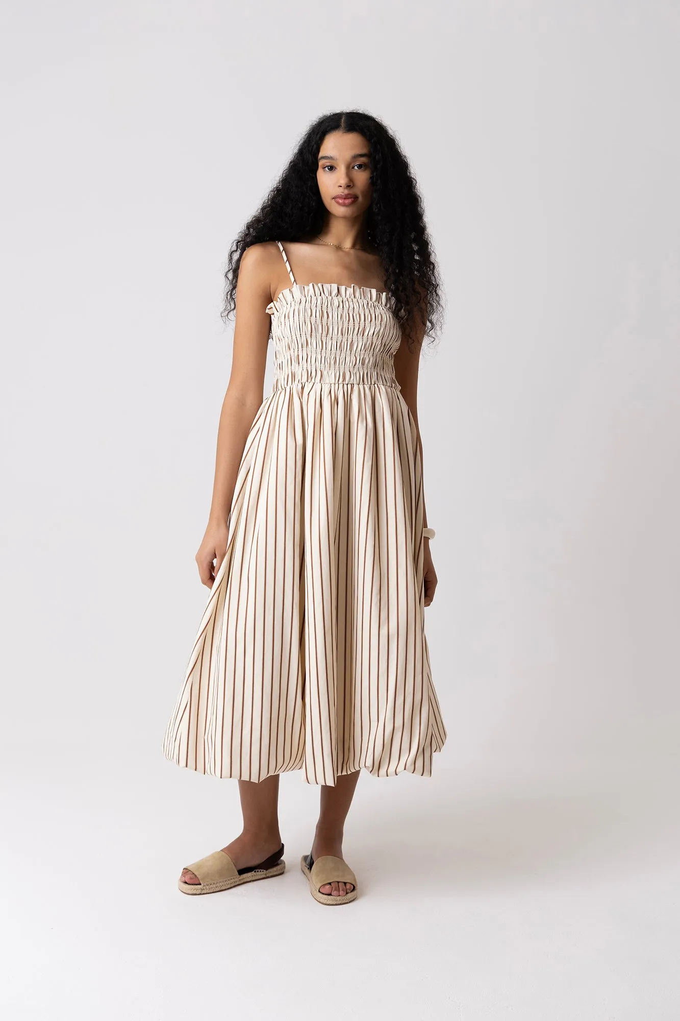 Polly Pure Cotton Beige Stripe Puffball Dress sold by AMYLYNN