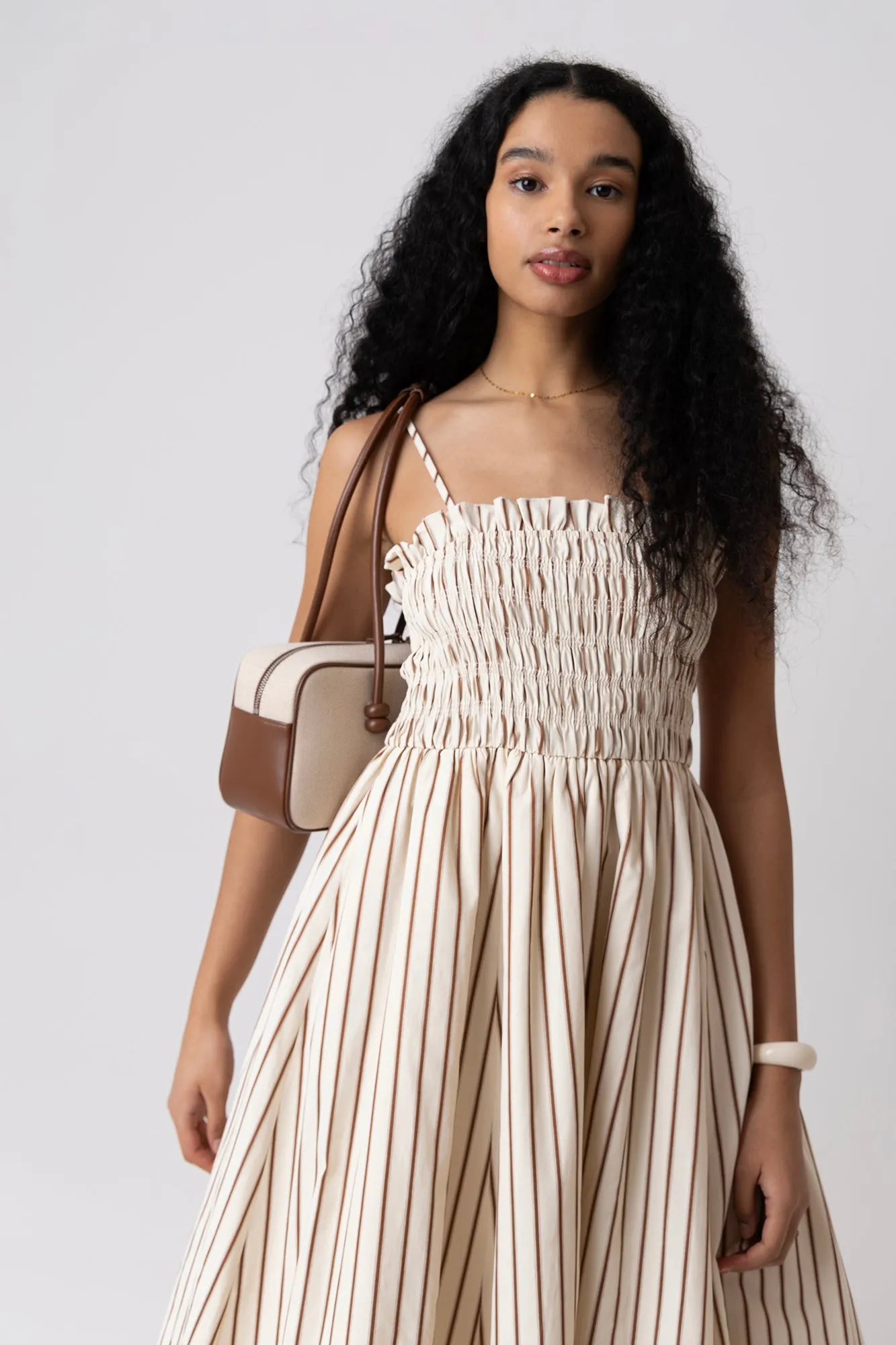Polly Pure Cotton Beige Stripe Puffball Dress sold by AMYLYNN product image thumbnail 5