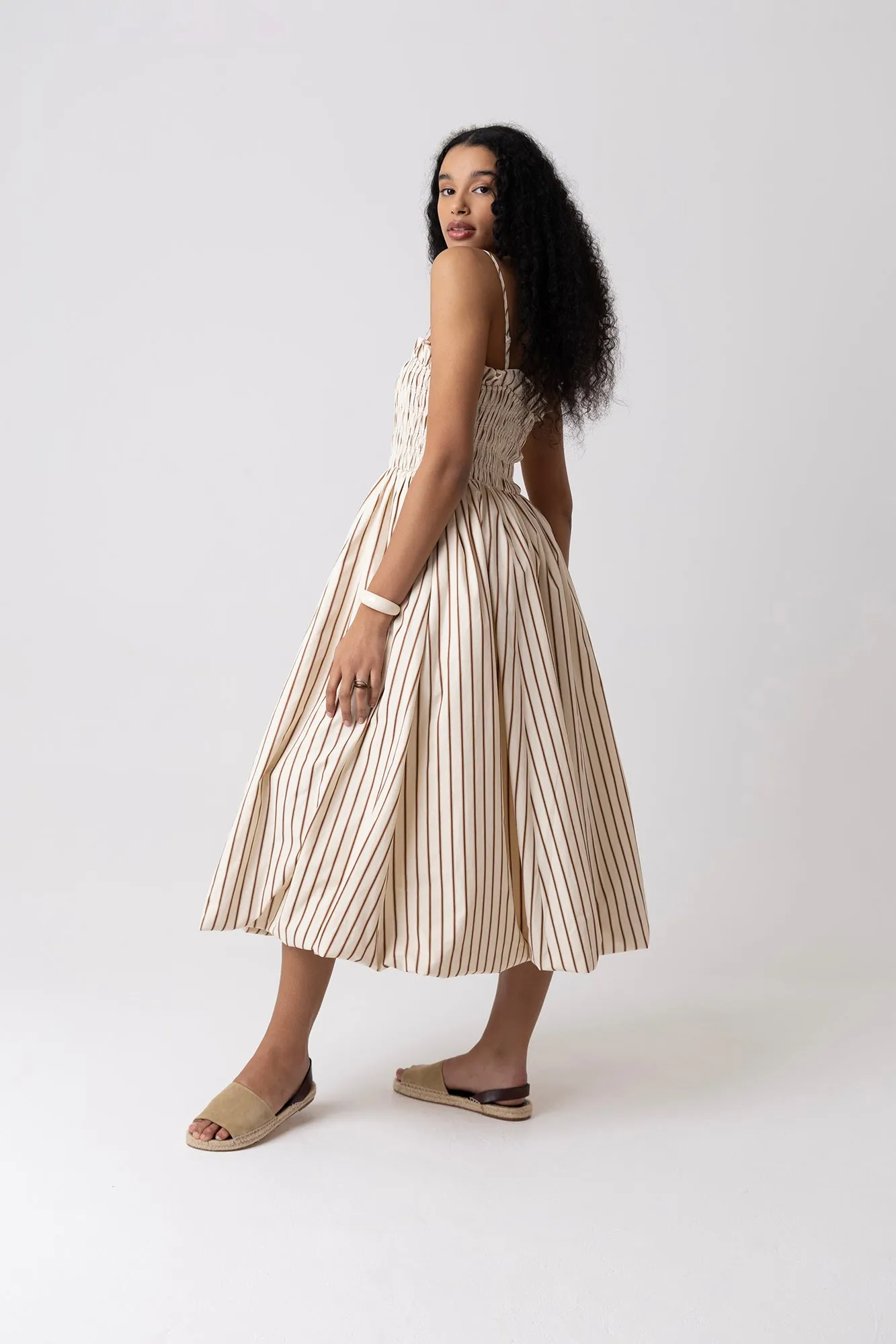 Polly Pure Cotton Beige Stripe Puffball Dress sold by AMYLYNN product image thumbnail 2