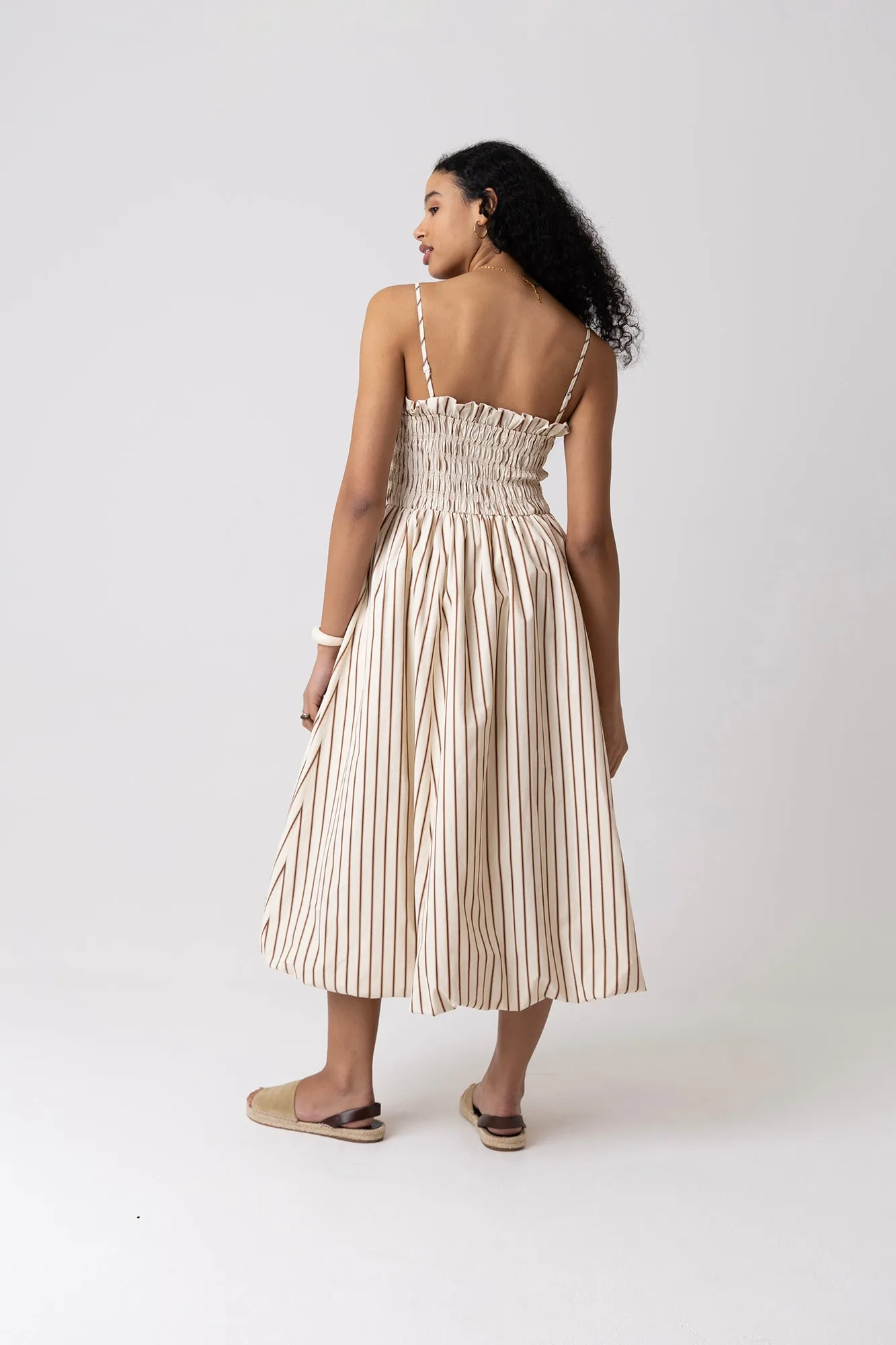 Polly Pure Cotton Beige Stripe Puffball Dress sold by AMYLYNN product image thumbnail 3