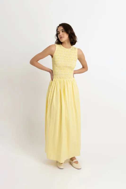 Summer Pure Cotton Yellow Gingham Drop-waist Maxi Dress sold by AMYLYNN
