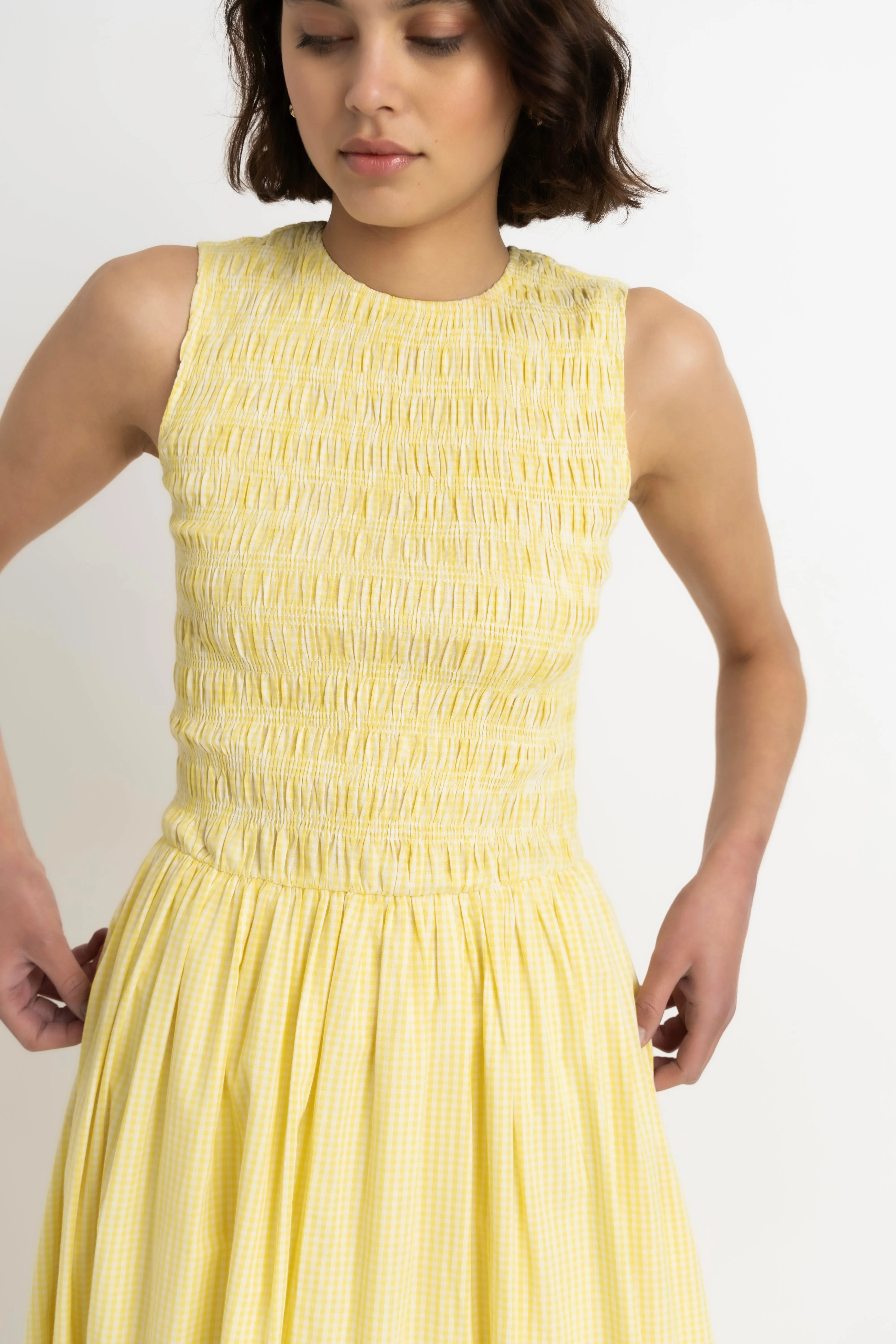 Summer Pure Cotton Yellow Gingham Drop-waist Maxi Dress sold by AMYLYNN product image thumbnail 5
