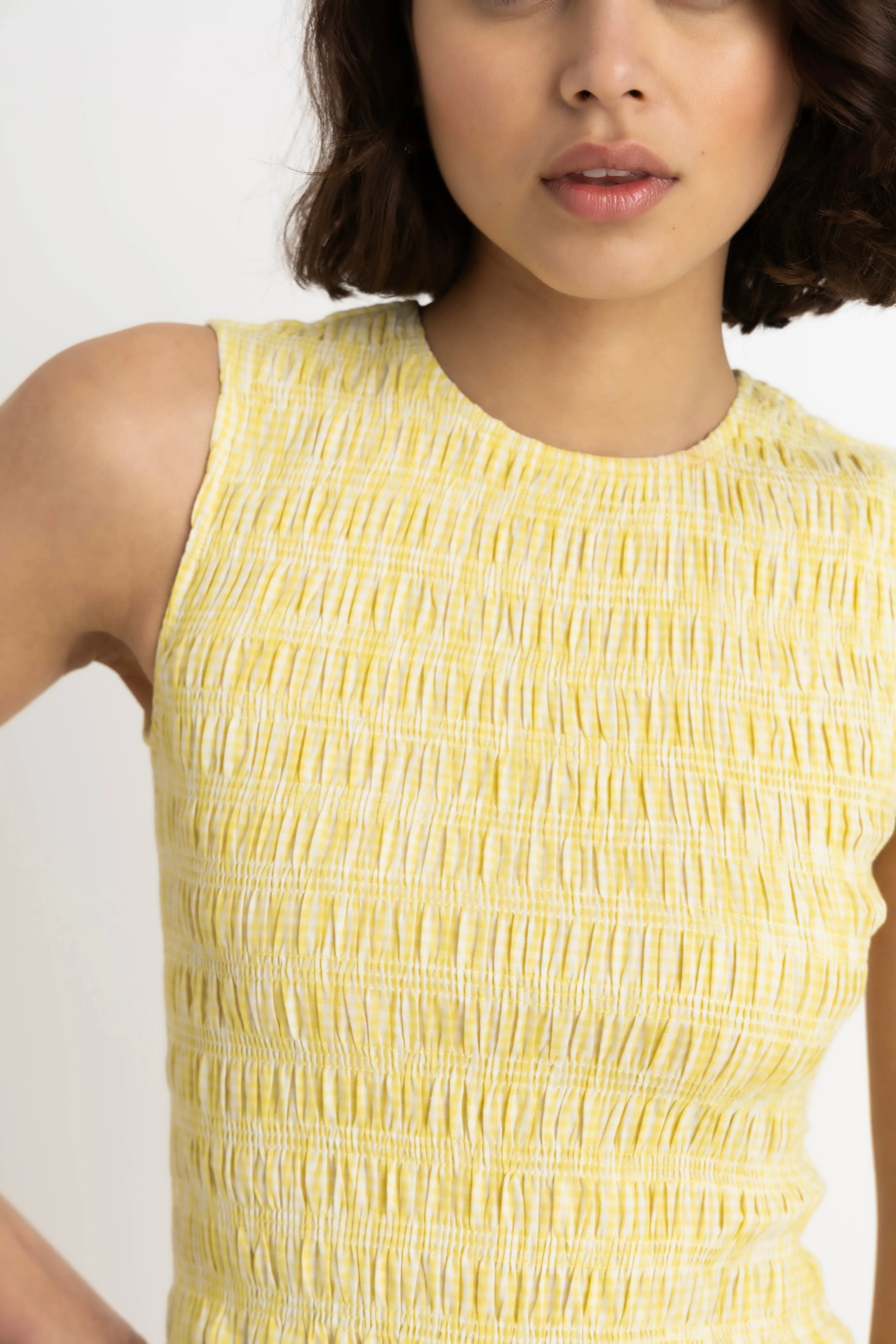 Summer Pure Cotton Yellow Gingham Drop-waist Maxi Dress sold by AMYLYNN product image thumbnail 2