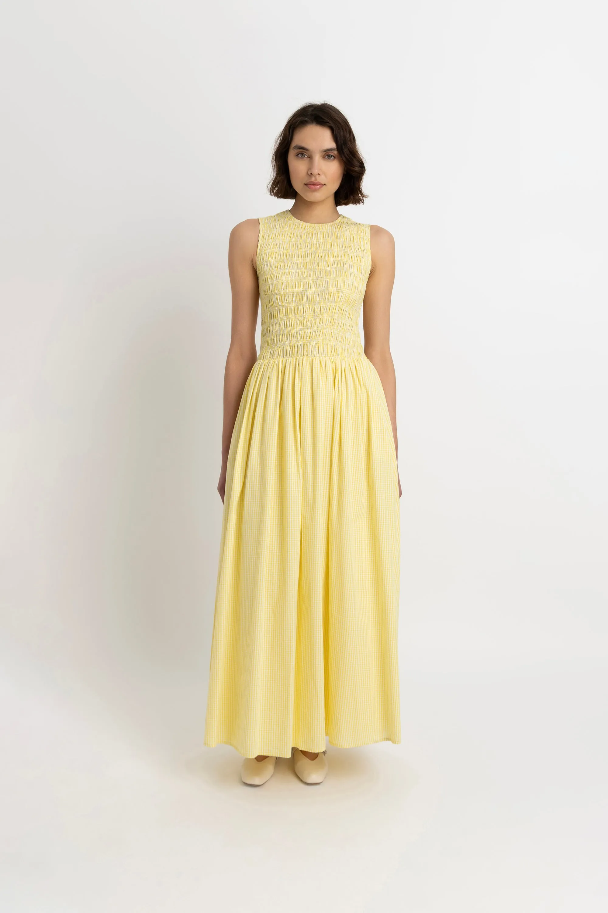 Summer Pure Cotton Yellow Gingham Drop-waist Maxi Dress sold by AMYLYNN product image thumbnail 4