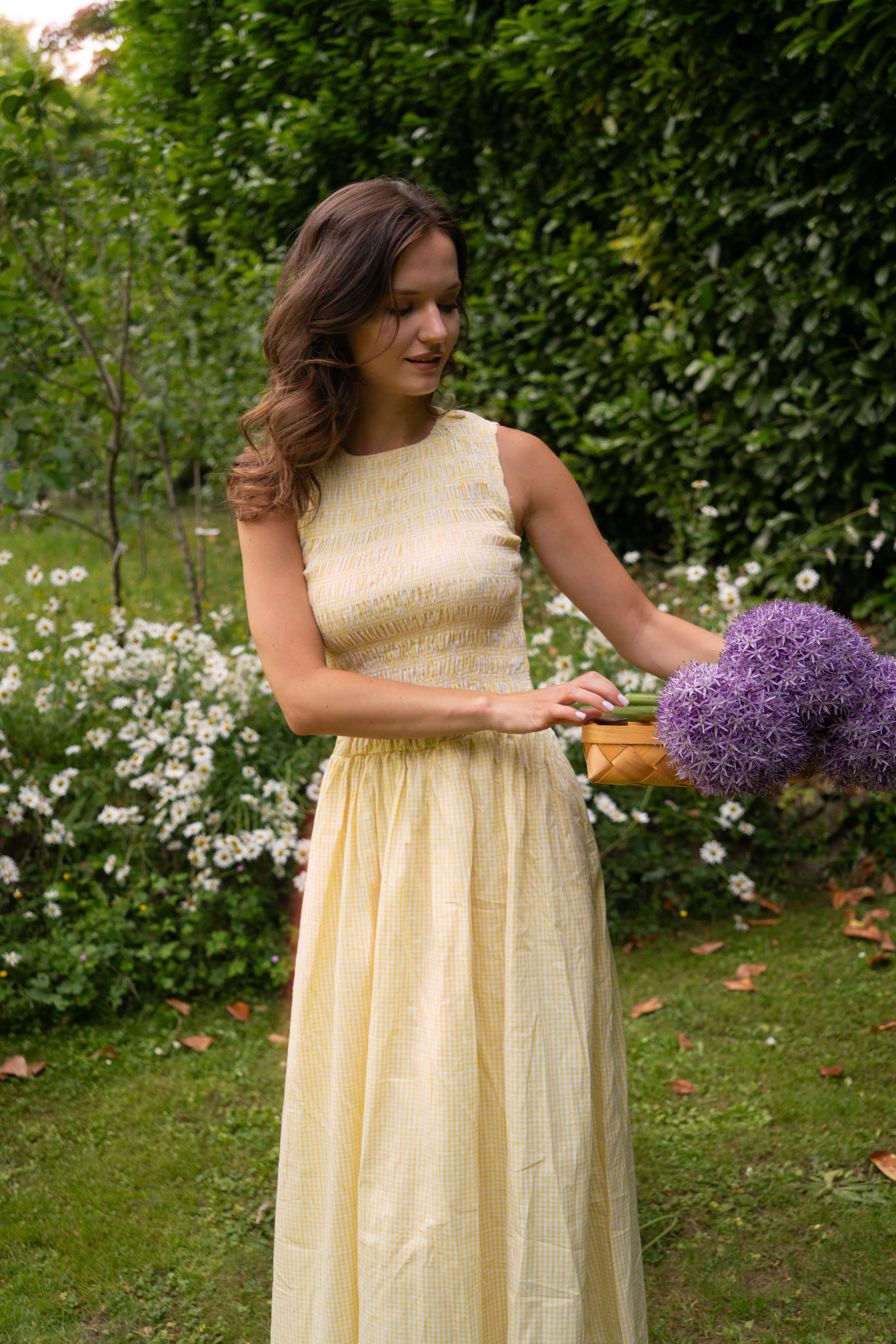 Summer Pure Cotton Yellow Gingham Drop-waist Maxi Dress sold by AMYLYNN product image thumbnail 3