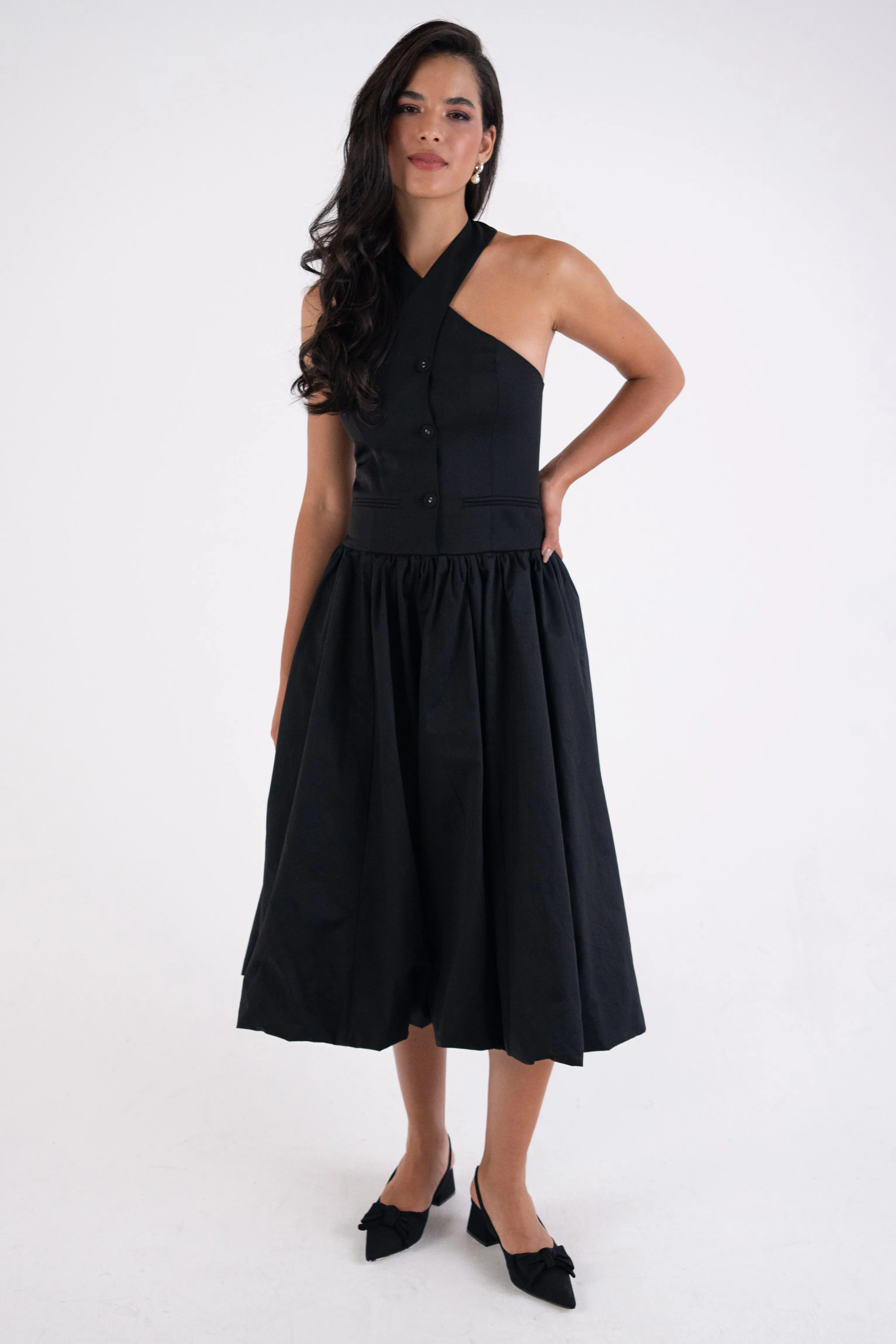 Garcelle Rich Cotton Black Halterneck Midi Dress sold by AMYLYNN product image thumbnail 3