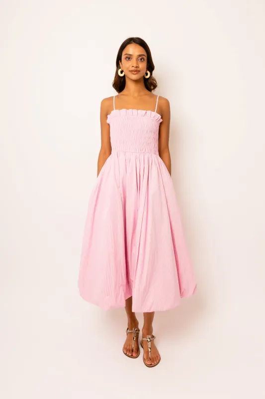 Polly Pure Cotton Pink Stripe Puffball Dress made by AMYLYNN