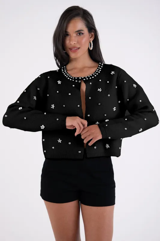 Luna Black Embellished Knitted Cardigan made by AMYLYNN