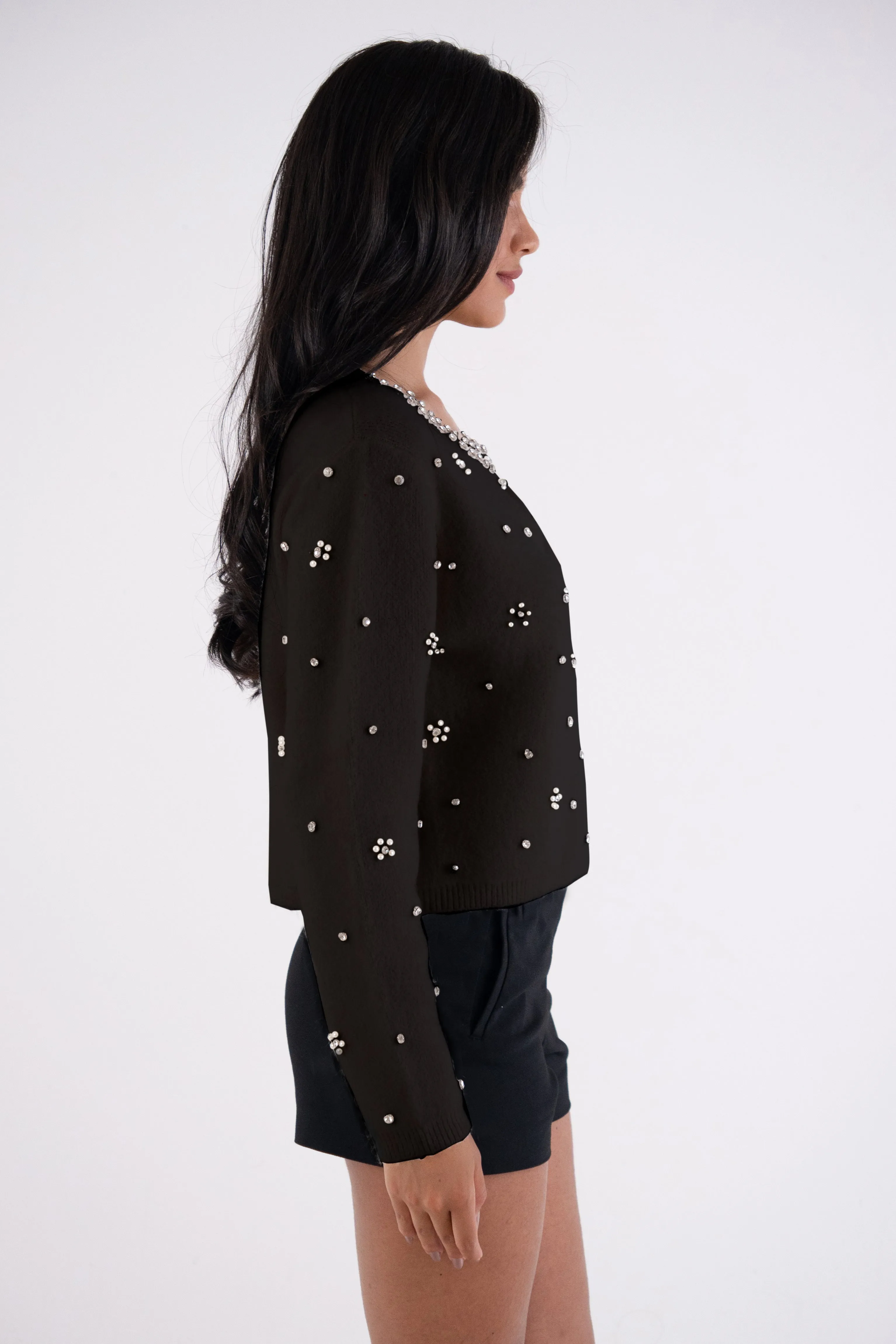Luna Black Embellished Knitted Cardigan sold by AMYLYNN product image thumbnail 5