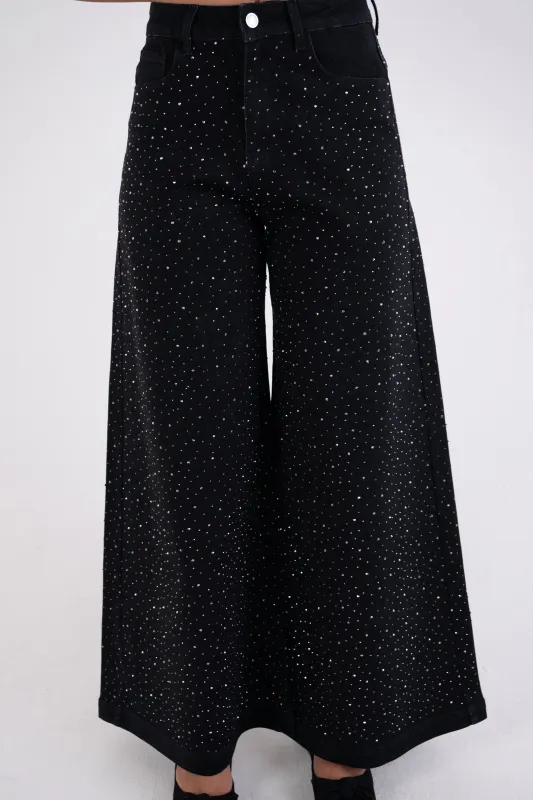Demi Rich Cotton Black Diamante Flare Jeans sold by AMYLYNN