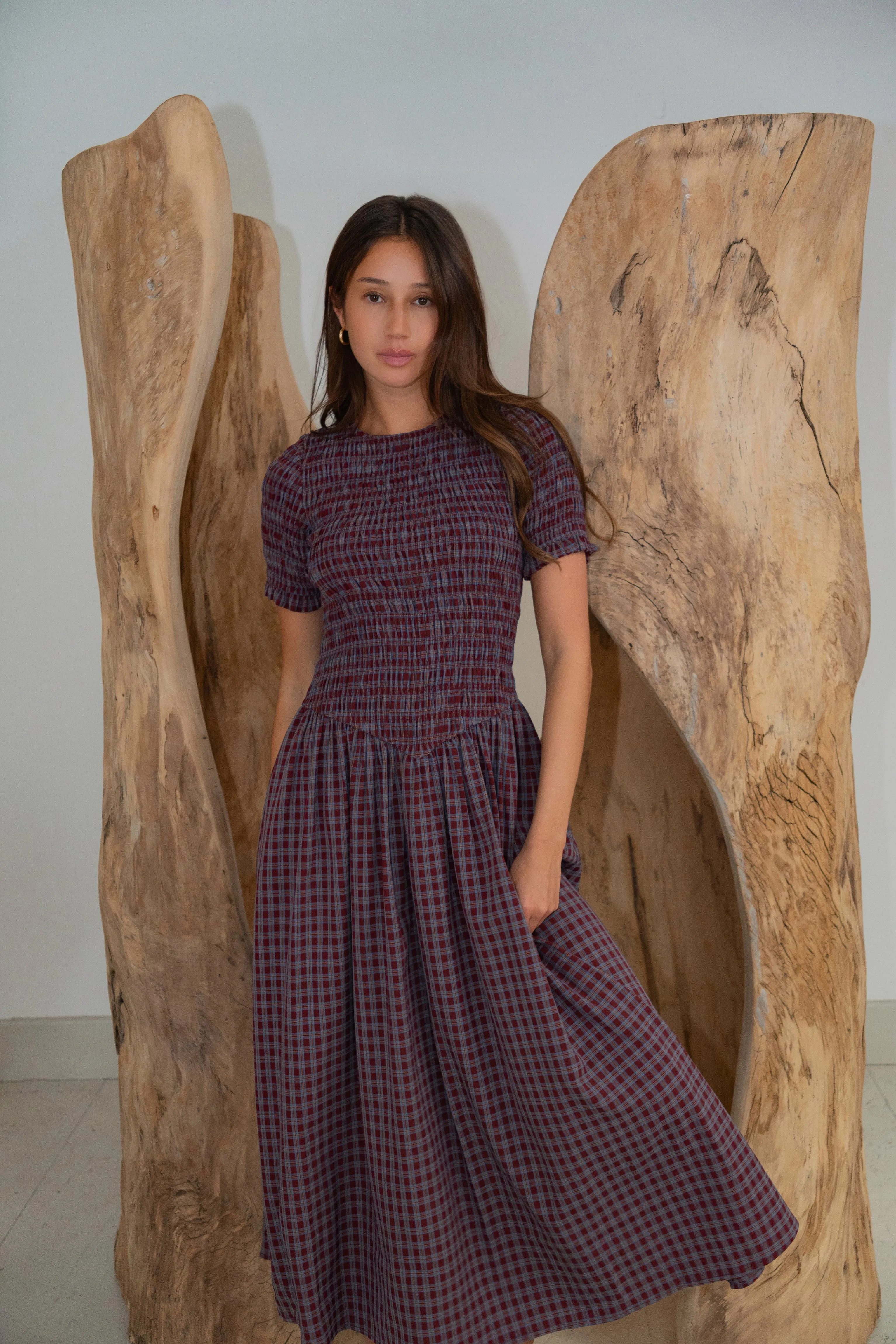 Beatrix Smocked Grape Plaid Midi Dress sold by AMYLYNN product image thumbnail 3