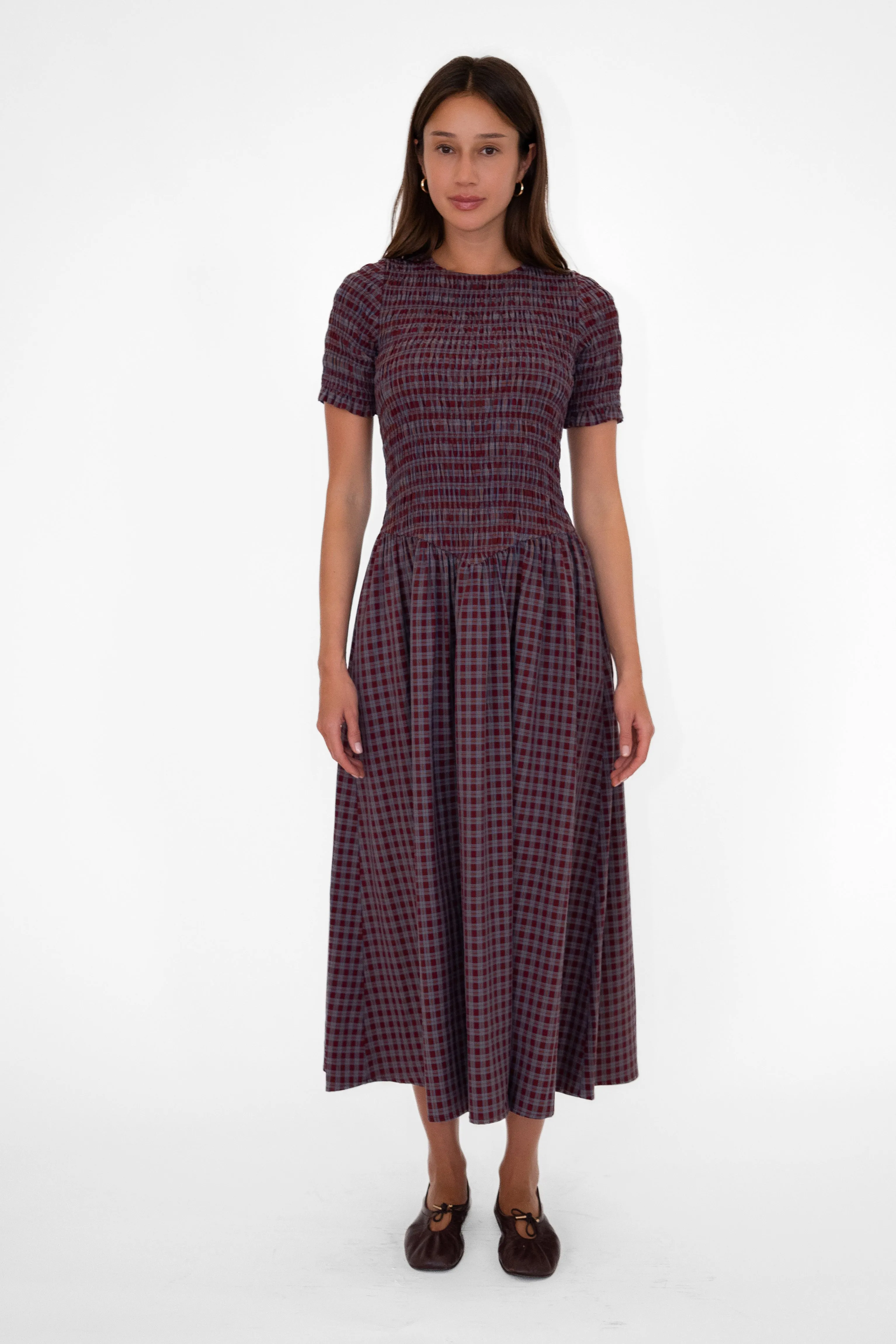 Beatrix Smocked Grape Plaid Midi Dress sold by AMYLYNN product image thumbnail 2