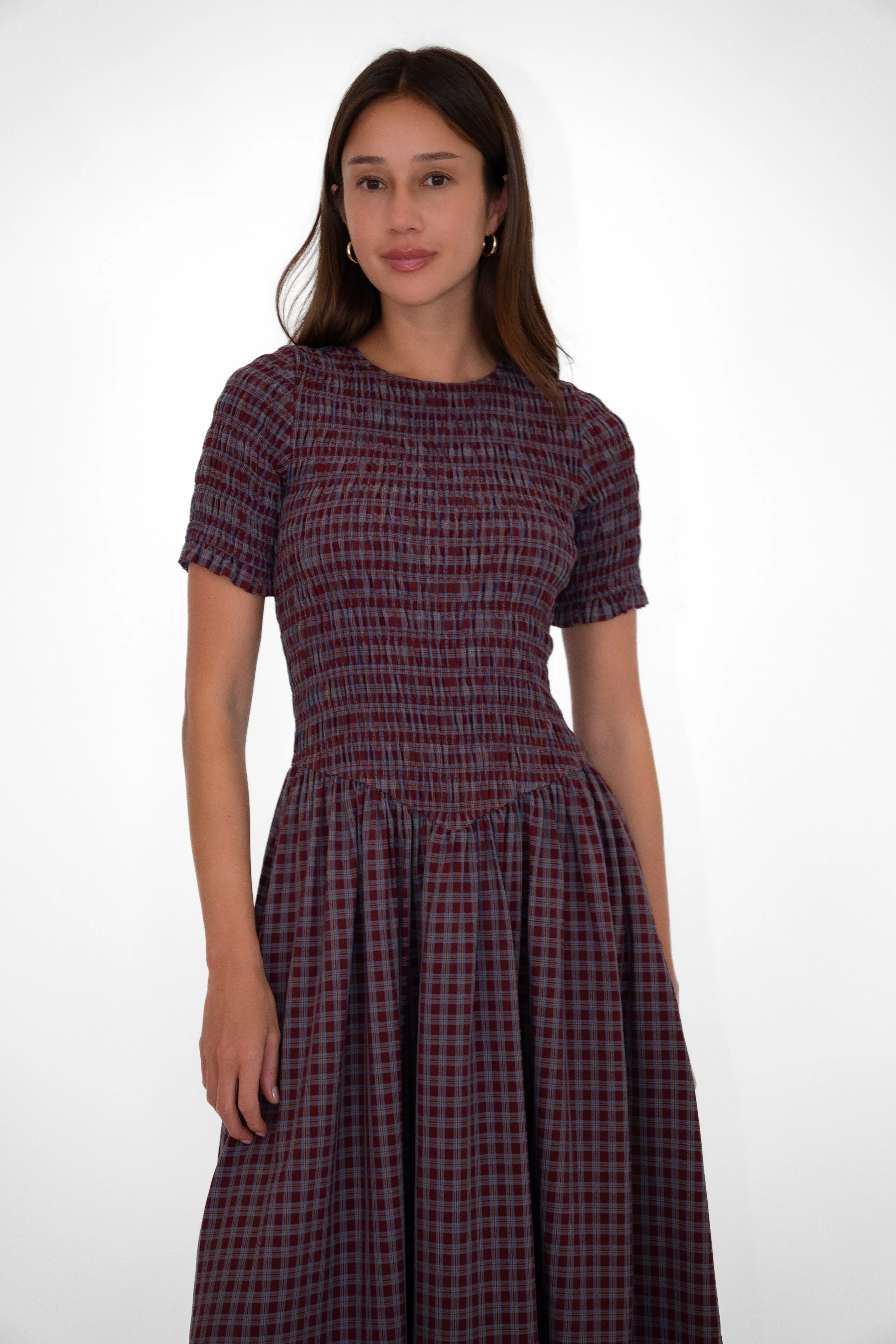 Beatrix Smocked Grape Plaid Midi Dress sold by AMYLYNN product image thumbnail 4