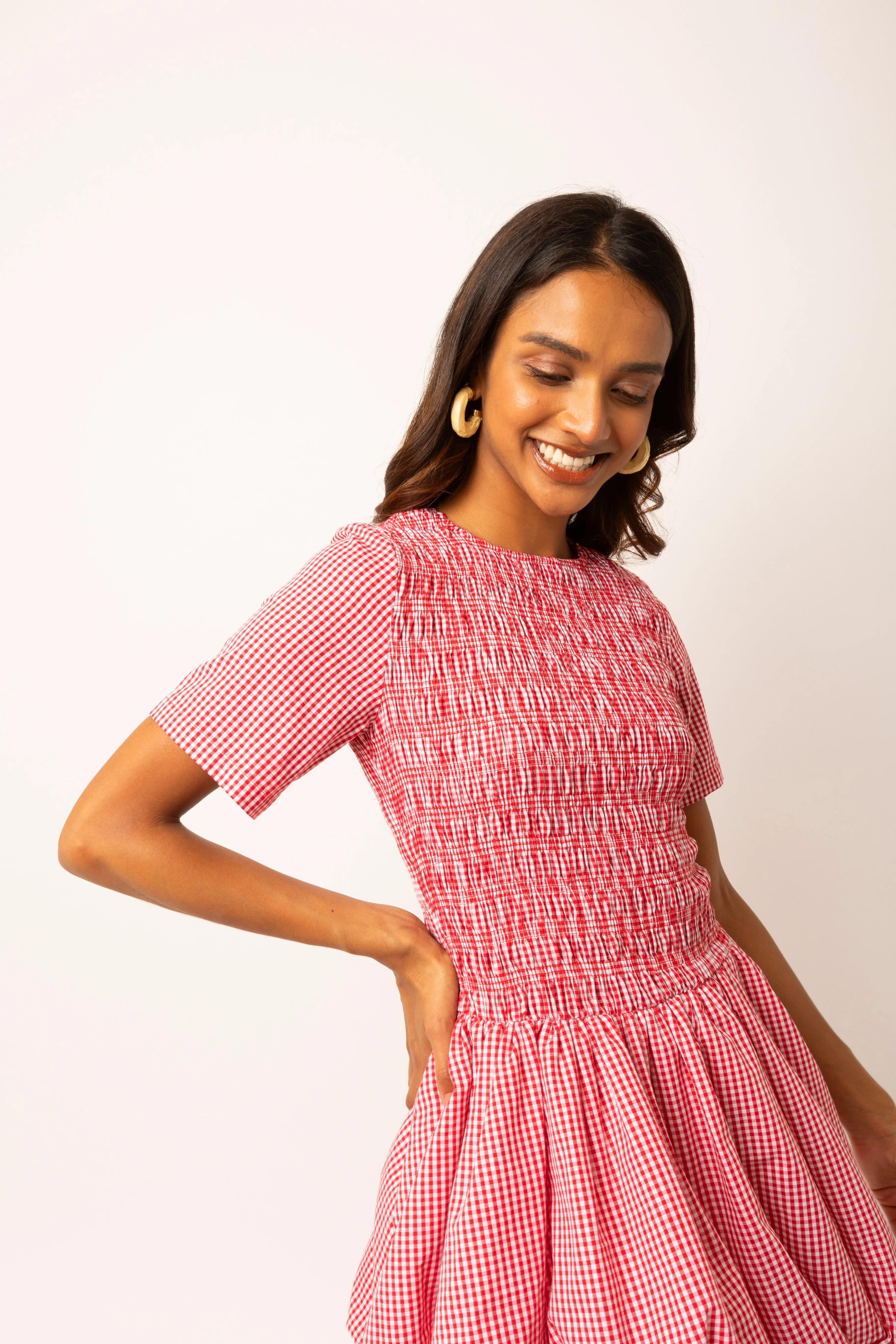 Eleanor Pure Cotton Red Gingham Puffball Mini Dress sold by AMYLYNN product image thumbnail 3