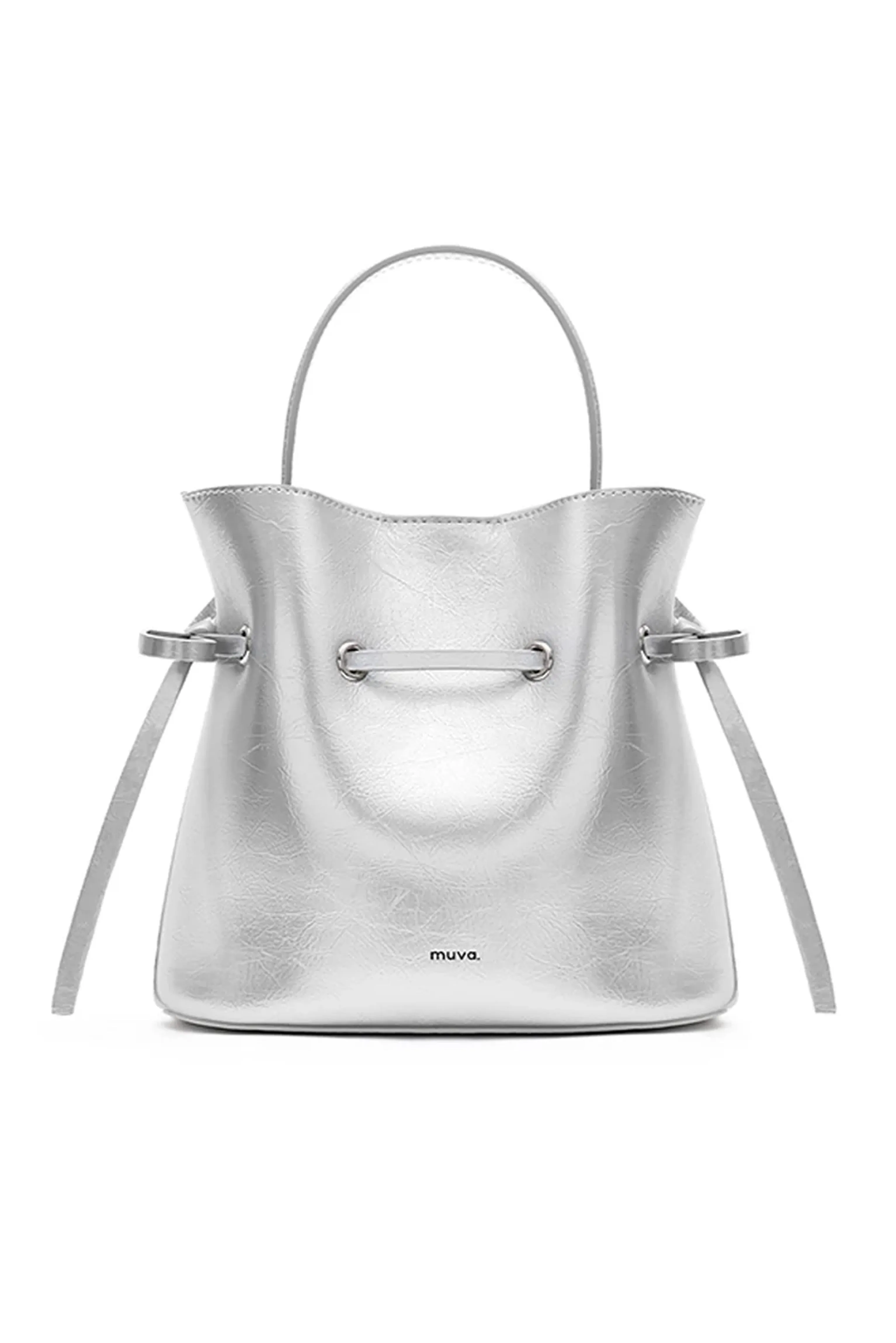 Lyon Silver Leather Bucket Bag sold by AMYLYNN