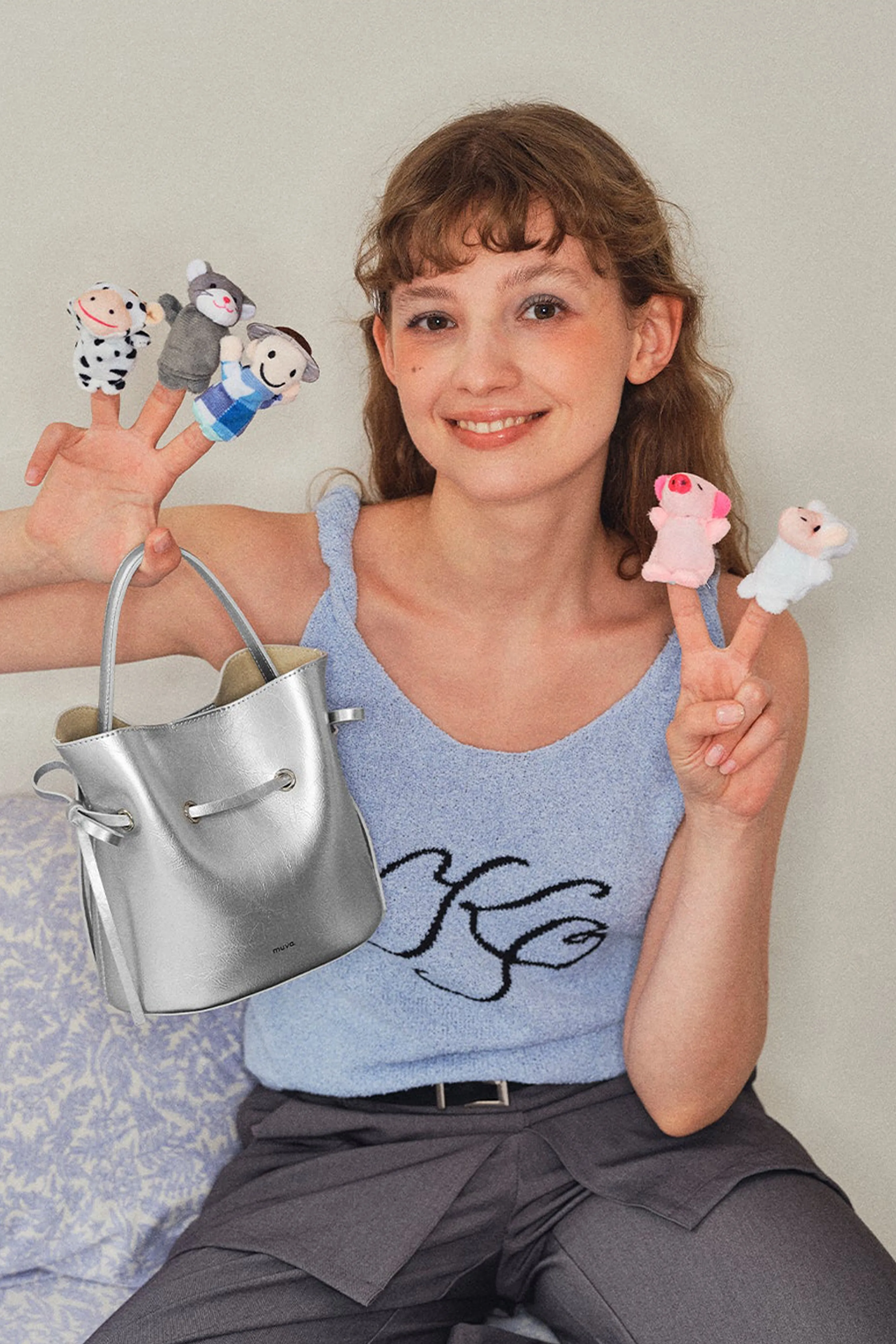 Lyon Silver Leather Bucket Bag sold by AMYLYNN product image thumbnail 2