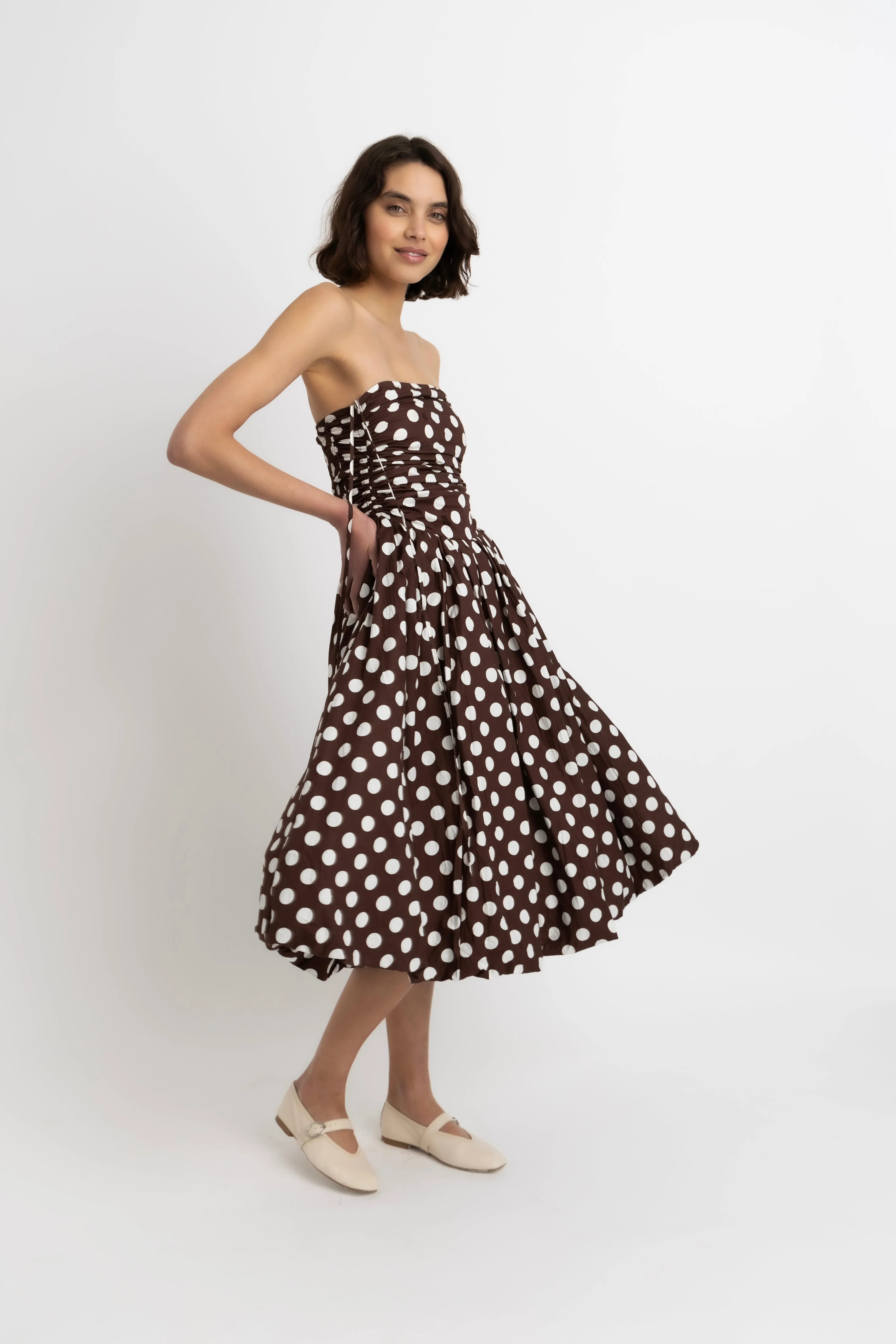 Alexa Rich Cotton Brown Polka Dot Puffball Dress sold by AMYLYNN product image thumbnail 3
