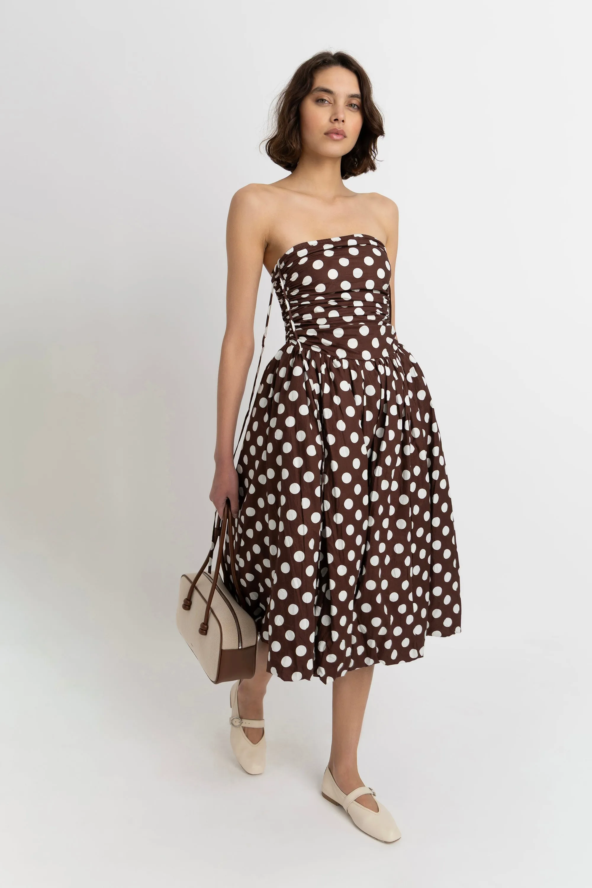 Alexa Rich Cotton Brown Polka Dot Puffball Dress sold by AMYLYNN product image thumbnail 5