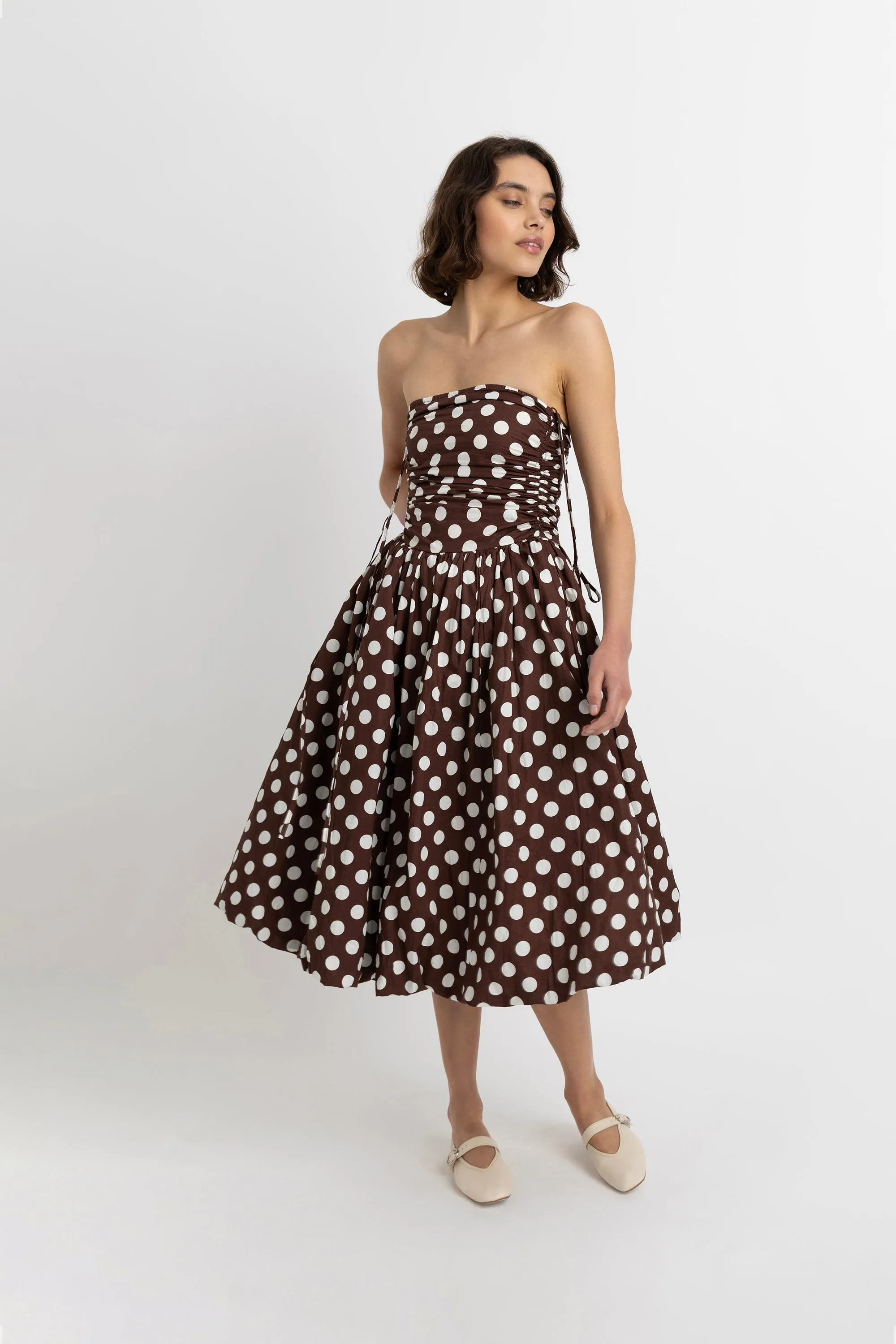 Alexa Rich Cotton Brown Polka Dot Puffball Dress sold by AMYLYNN