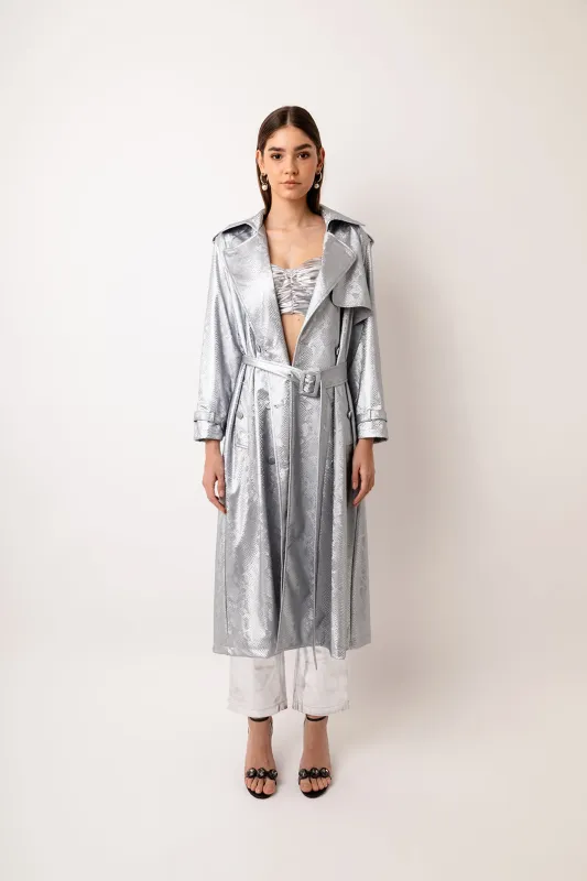Vivienne Silver Animal Metallic Trench Coat sold by AMYLYNN