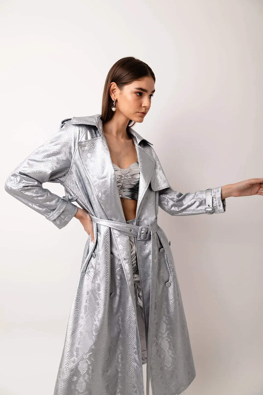 Vivienne Silver Animal Metallic Trench Coat sold by AMYLYNN product image thumbnail 3