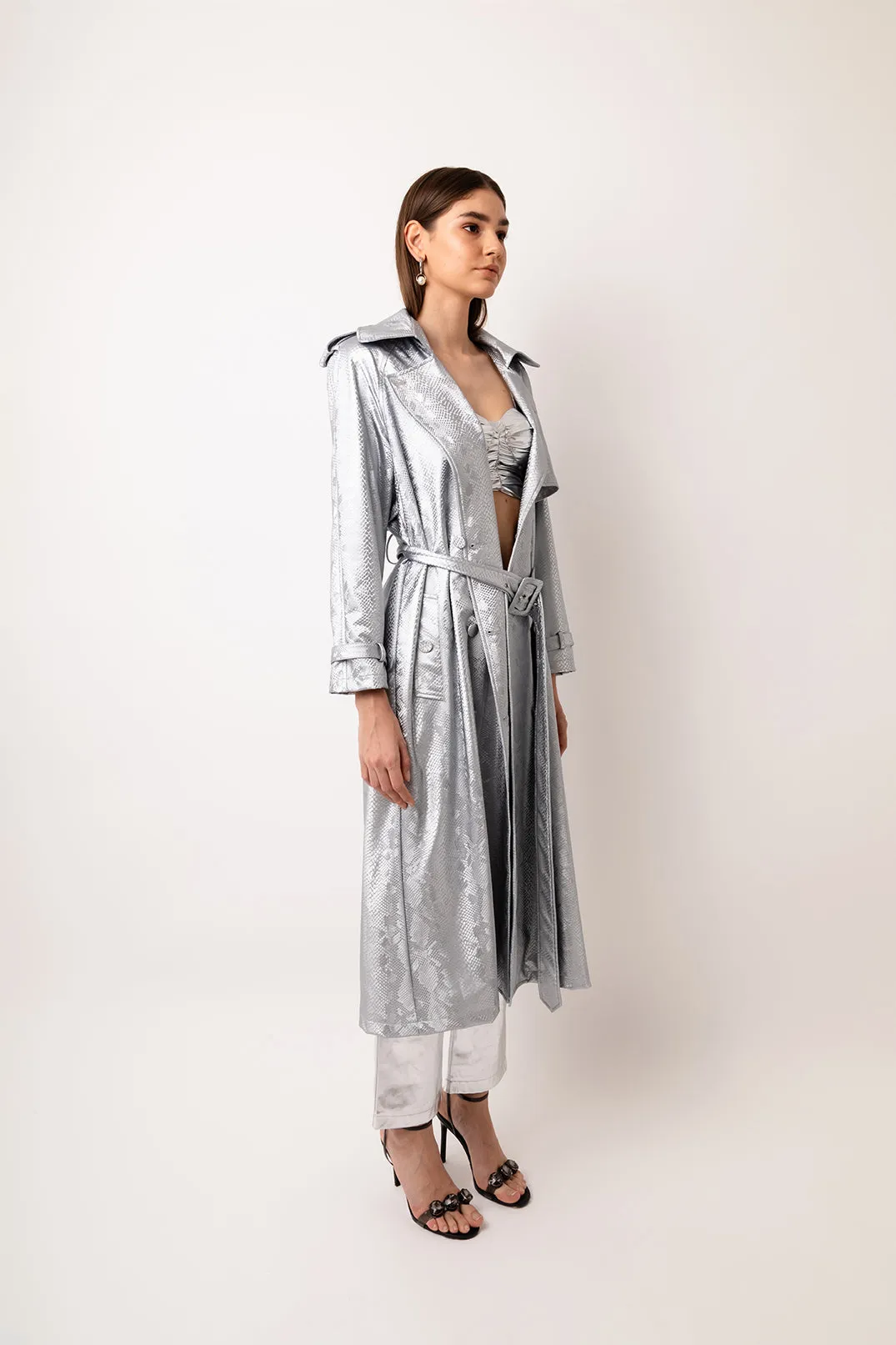 Vivienne Silver Animal Metallic Trench Coat sold by AMYLYNN product image thumbnail 4