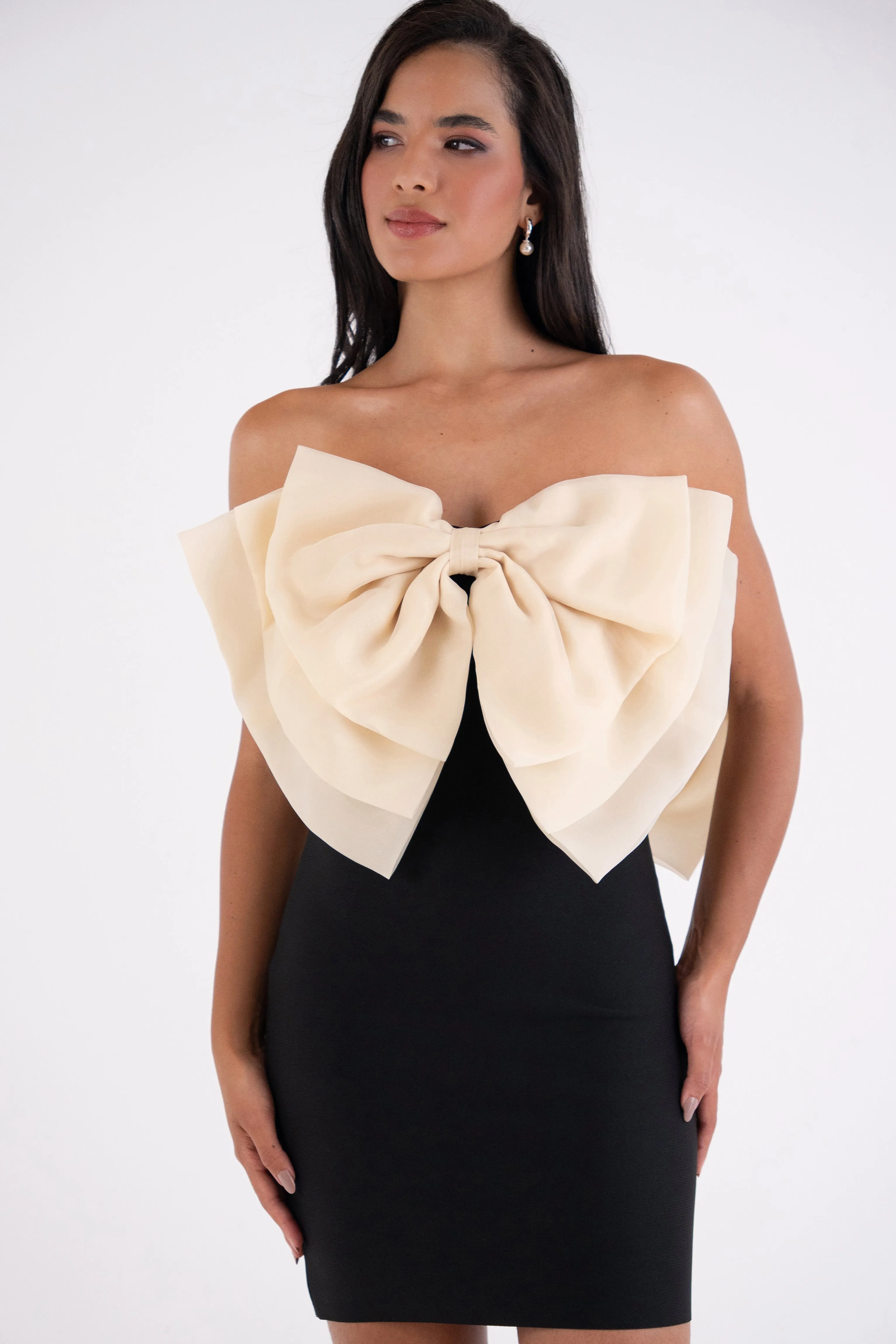 Oscar Black Bandage Organza Bow Mini Dress sold by AMYLYNN product image thumbnail 2