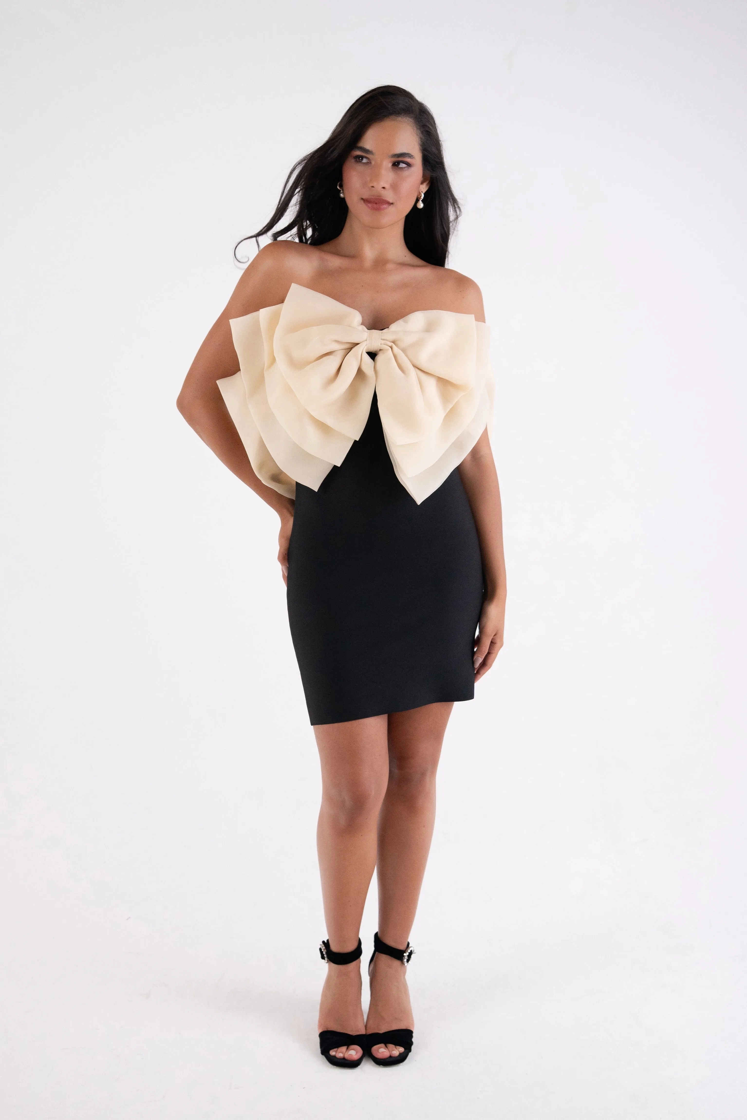 Oscar Black Bandage Organza Bow Mini Dress sold by AMYLYNN product image thumbnail 3