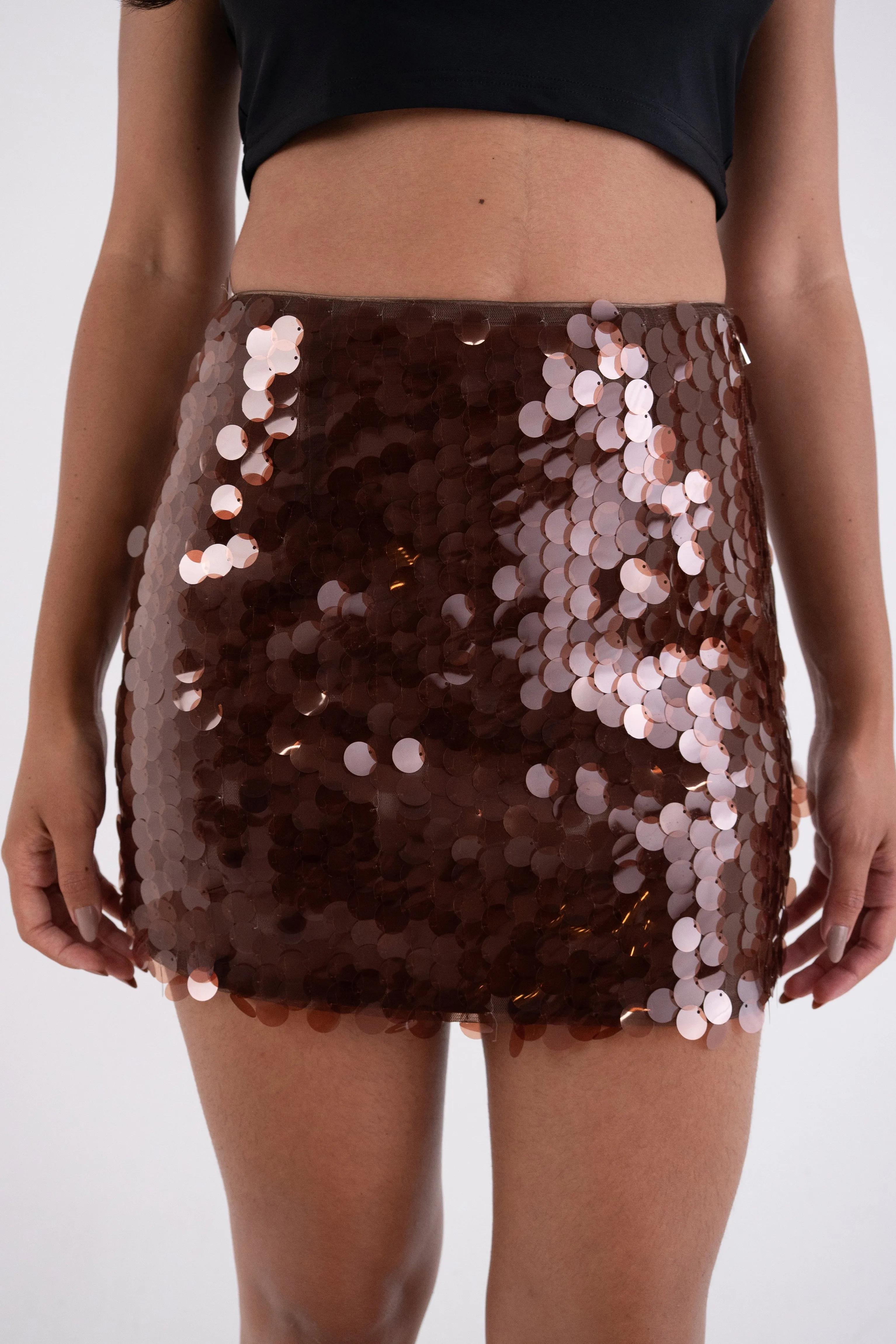 Gloria Brown Disc Sequin Mini Skirt sold by AMYLYNN product image thumbnail 2