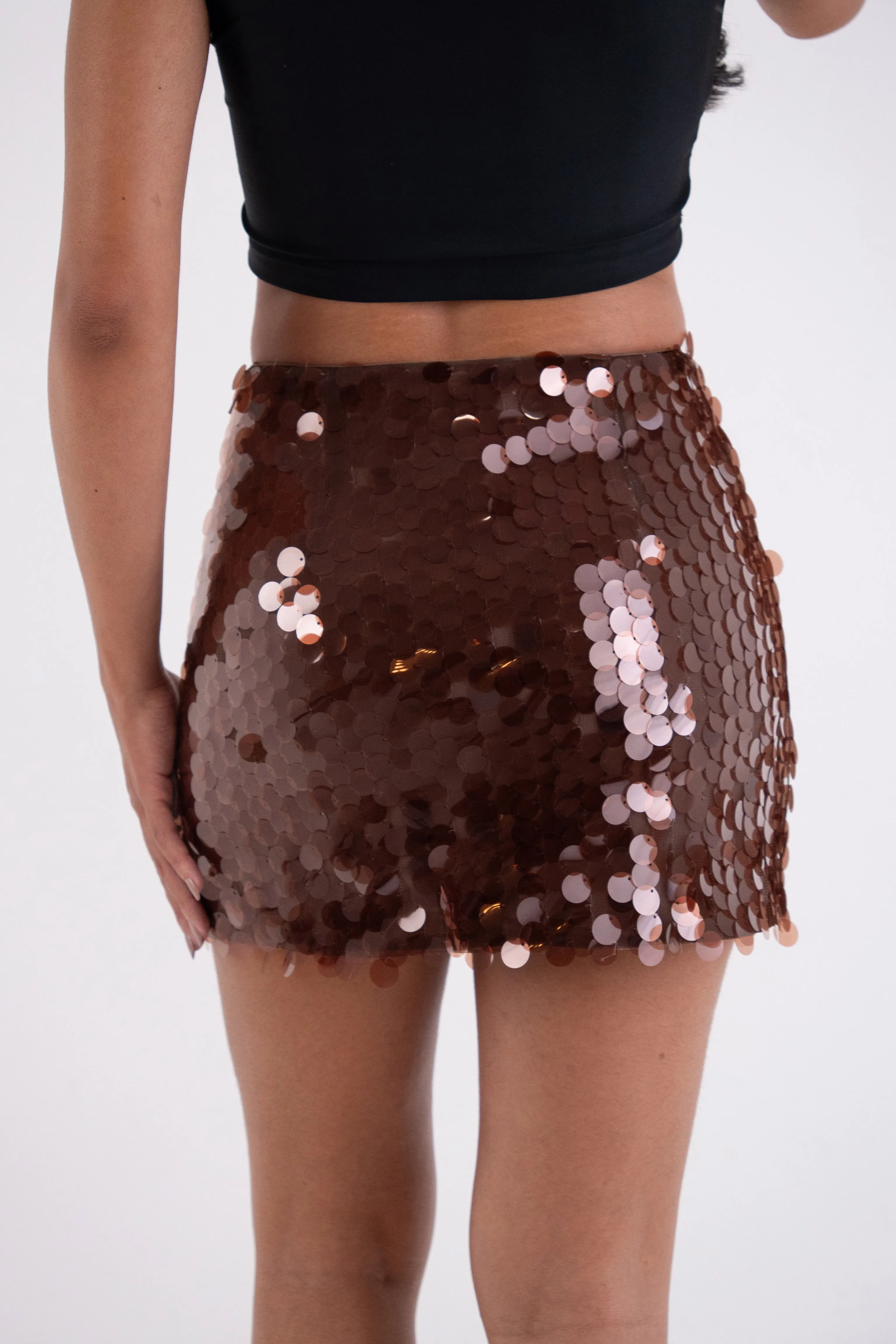 Gloria Brown Disc Sequin Mini Skirt sold by AMYLYNN product image thumbnail 4