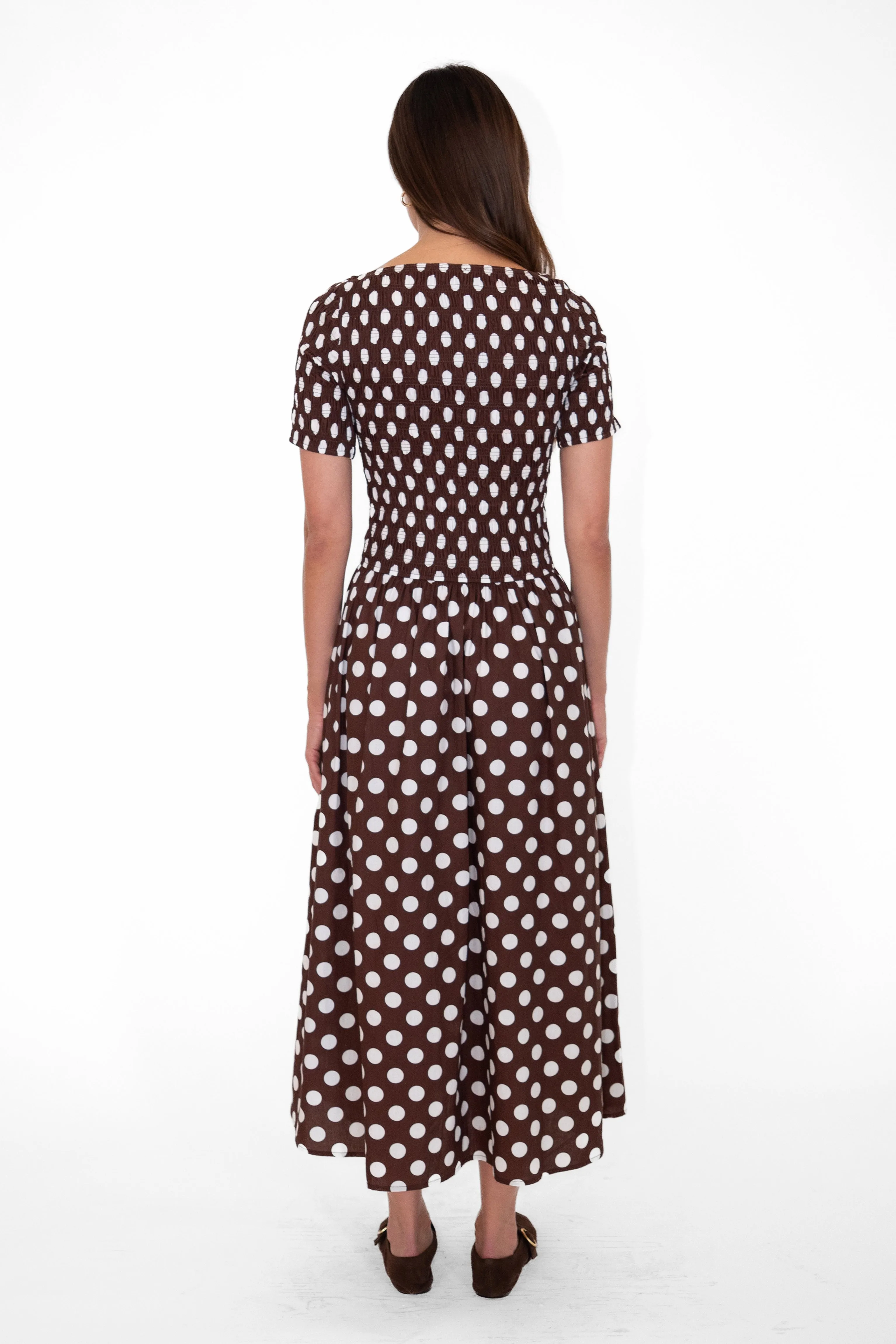 Matilda Pure Cotton Brown Polka Dot Midi Dress sold by AMYLYNN product image thumbnail 5