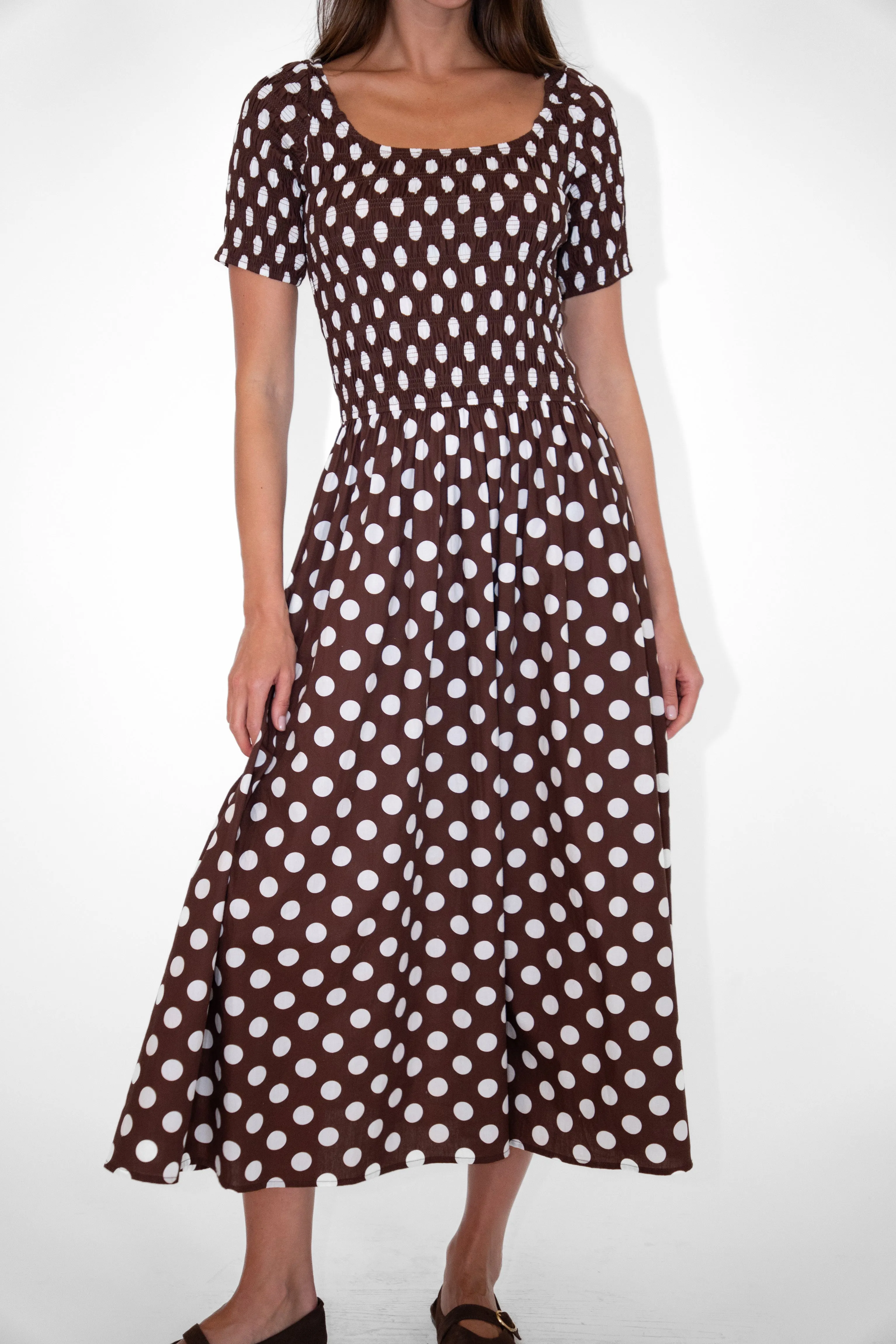 Matilda Pure Cotton Brown Polka Dot Midi Dress sold by AMYLYNN product image thumbnail 2
