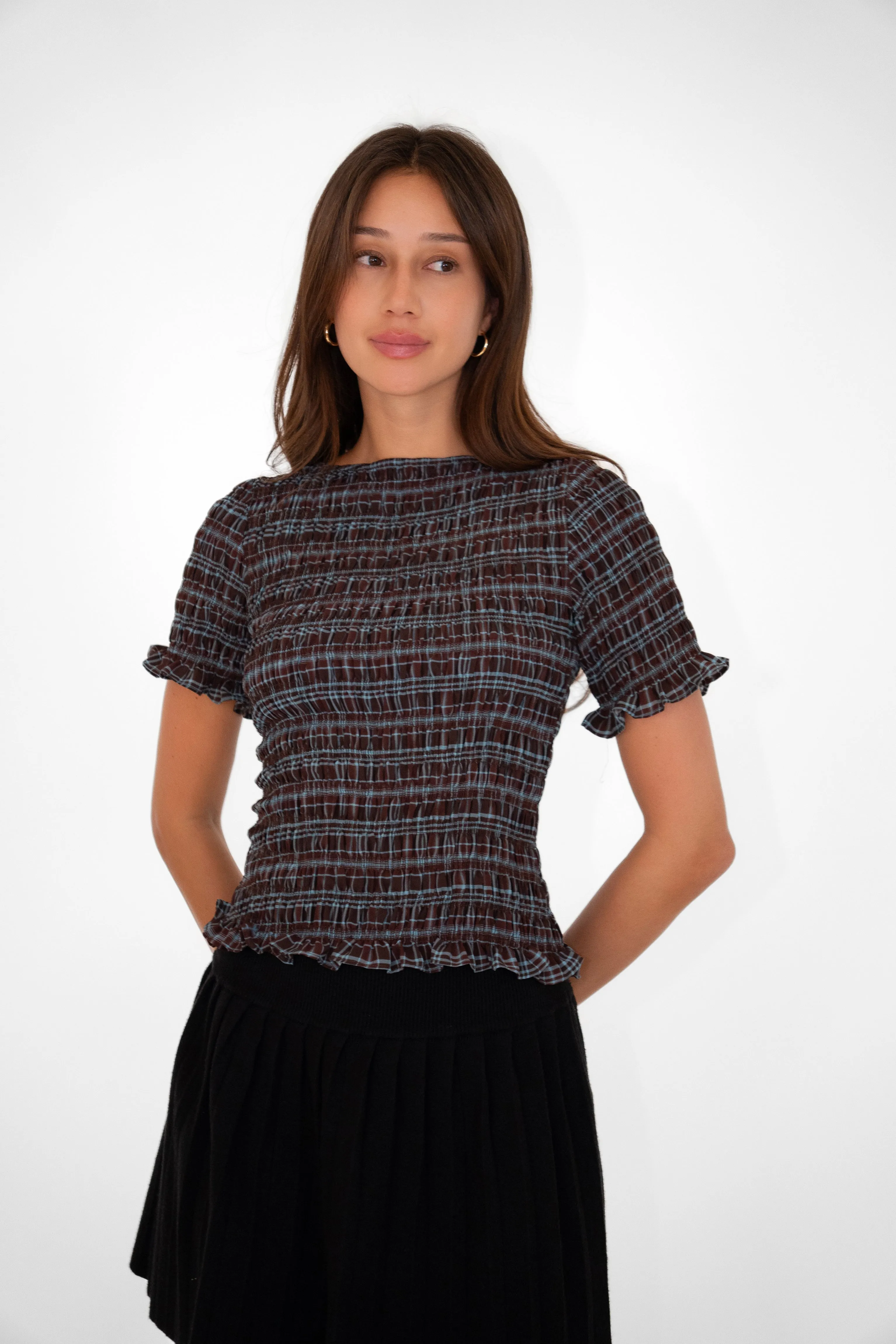 Kitty Heritage Check Chiffon Smocked Frill Sleeve Top sold by AMYLYNN product image thumbnail 2