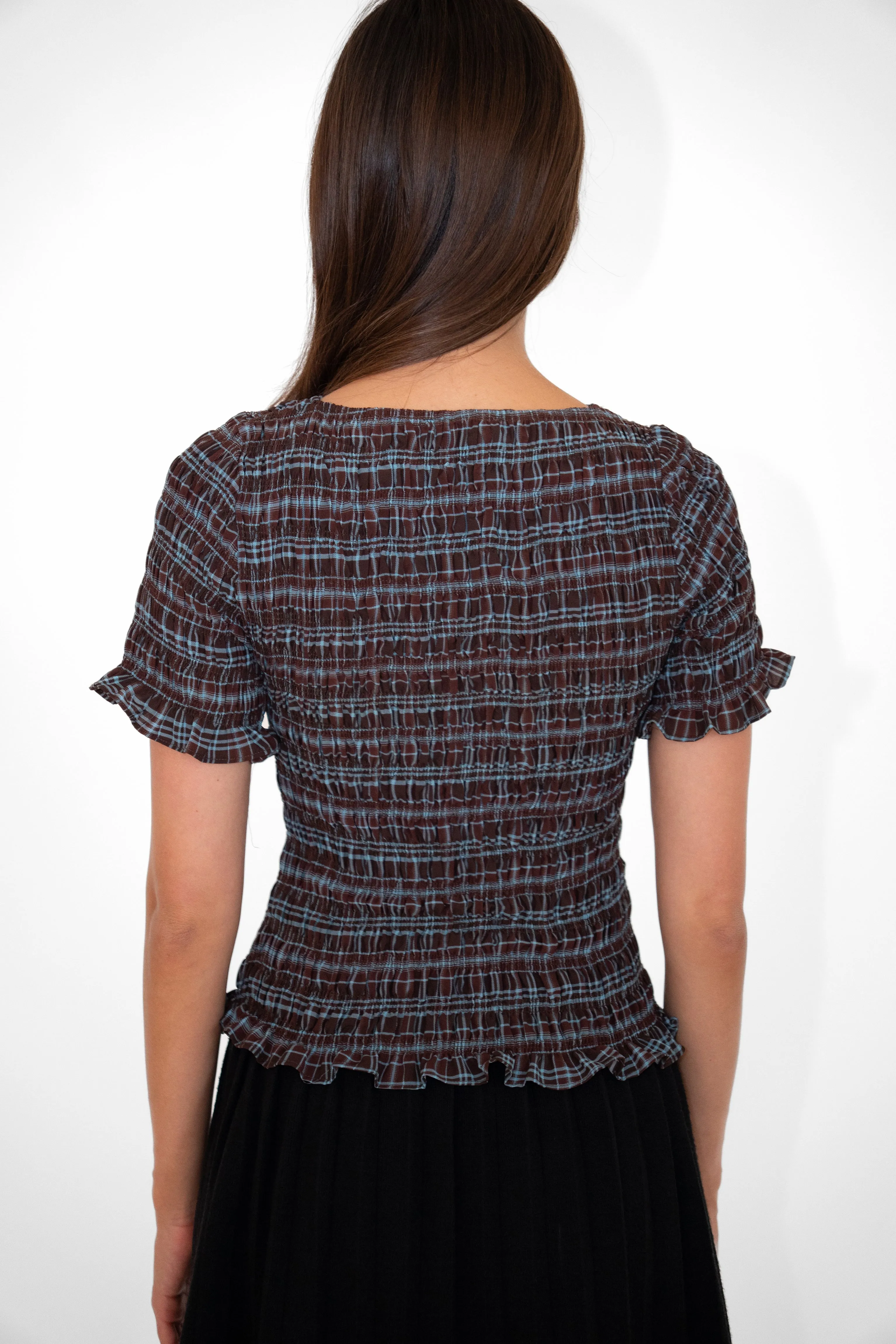 Kitty Heritage Check Chiffon Smocked Frill Sleeve Top sold by AMYLYNN product image thumbnail 4