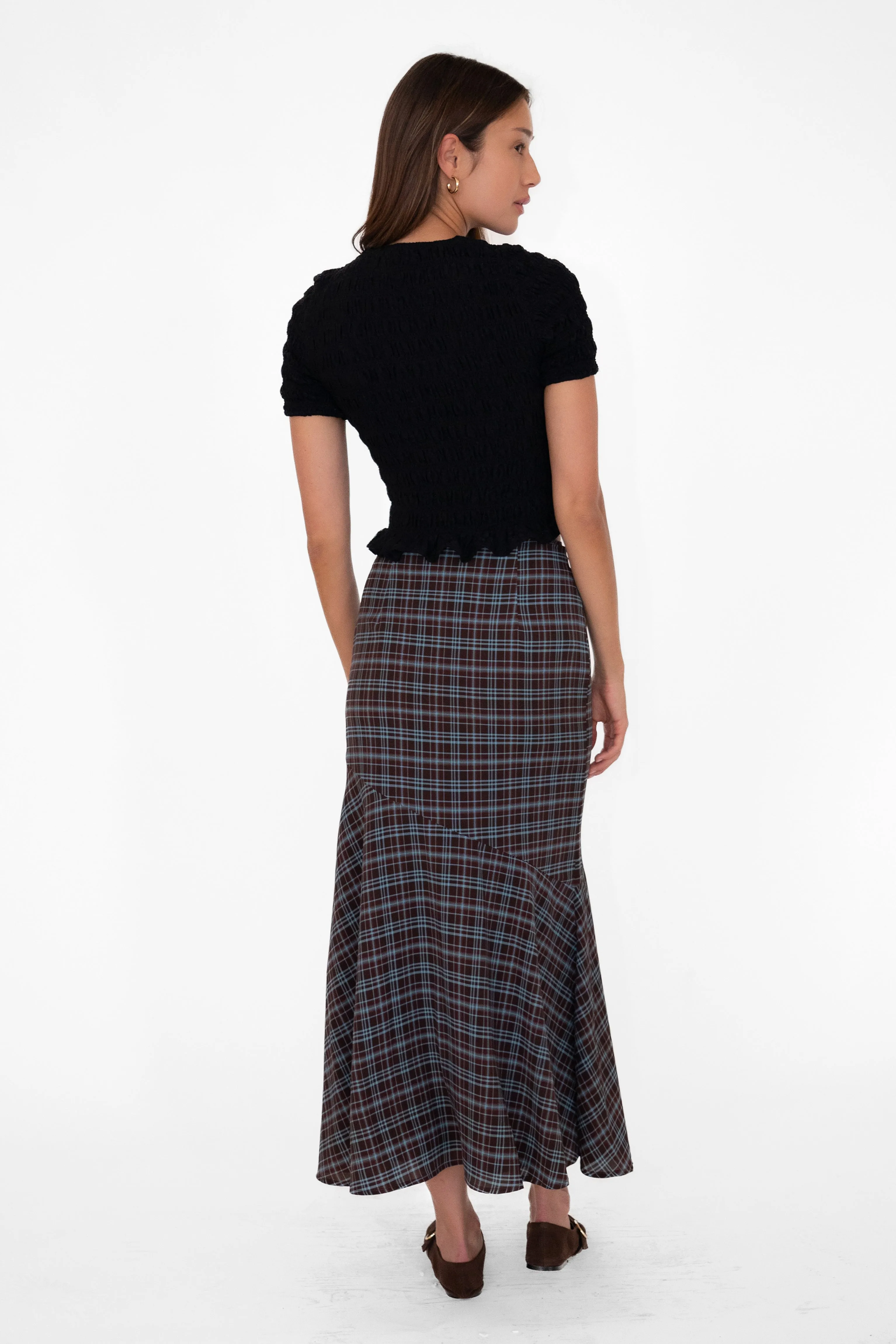 Alma Heritage Check Chiffon Asymmetric Maxi Skirt sold by AMYLYNN product image thumbnail 5