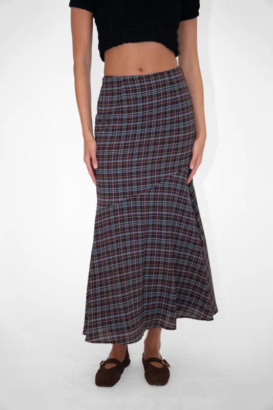 Alma Heritage Check Chiffon Asymmetric Maxi Skirt sold by AMYLYNN