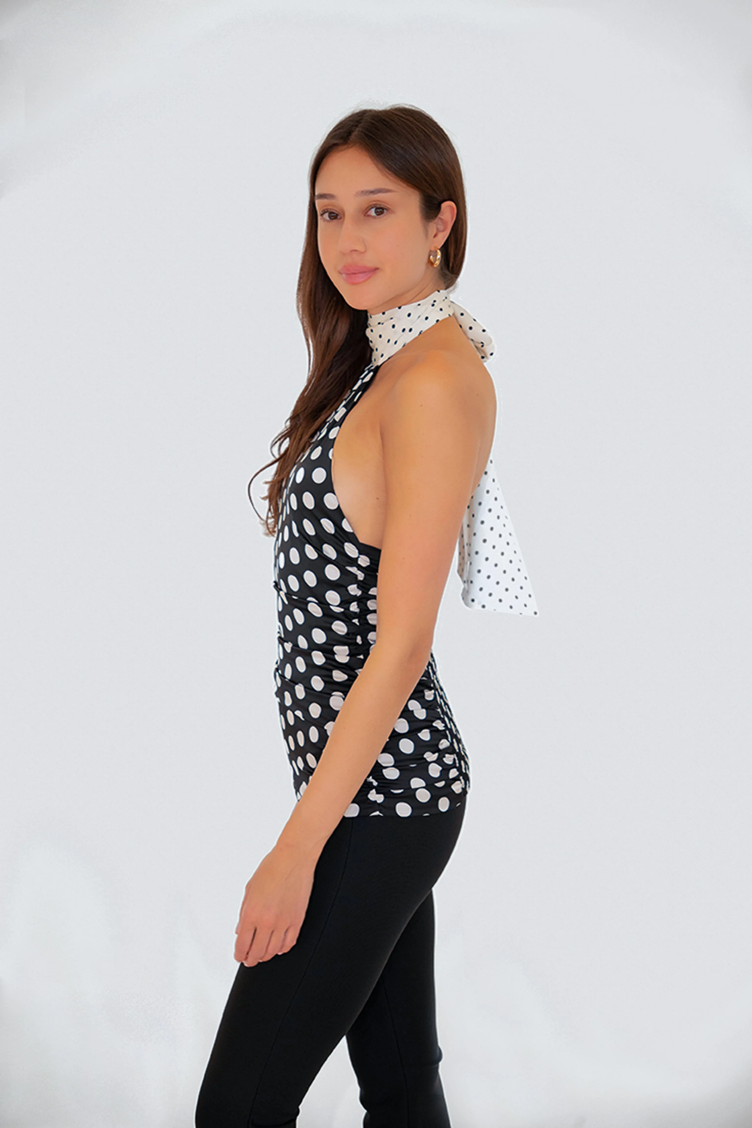 Sophie Contrast Mono Polka Dot Scarf Neck Top sold by AMYLYNN product image thumbnail 3