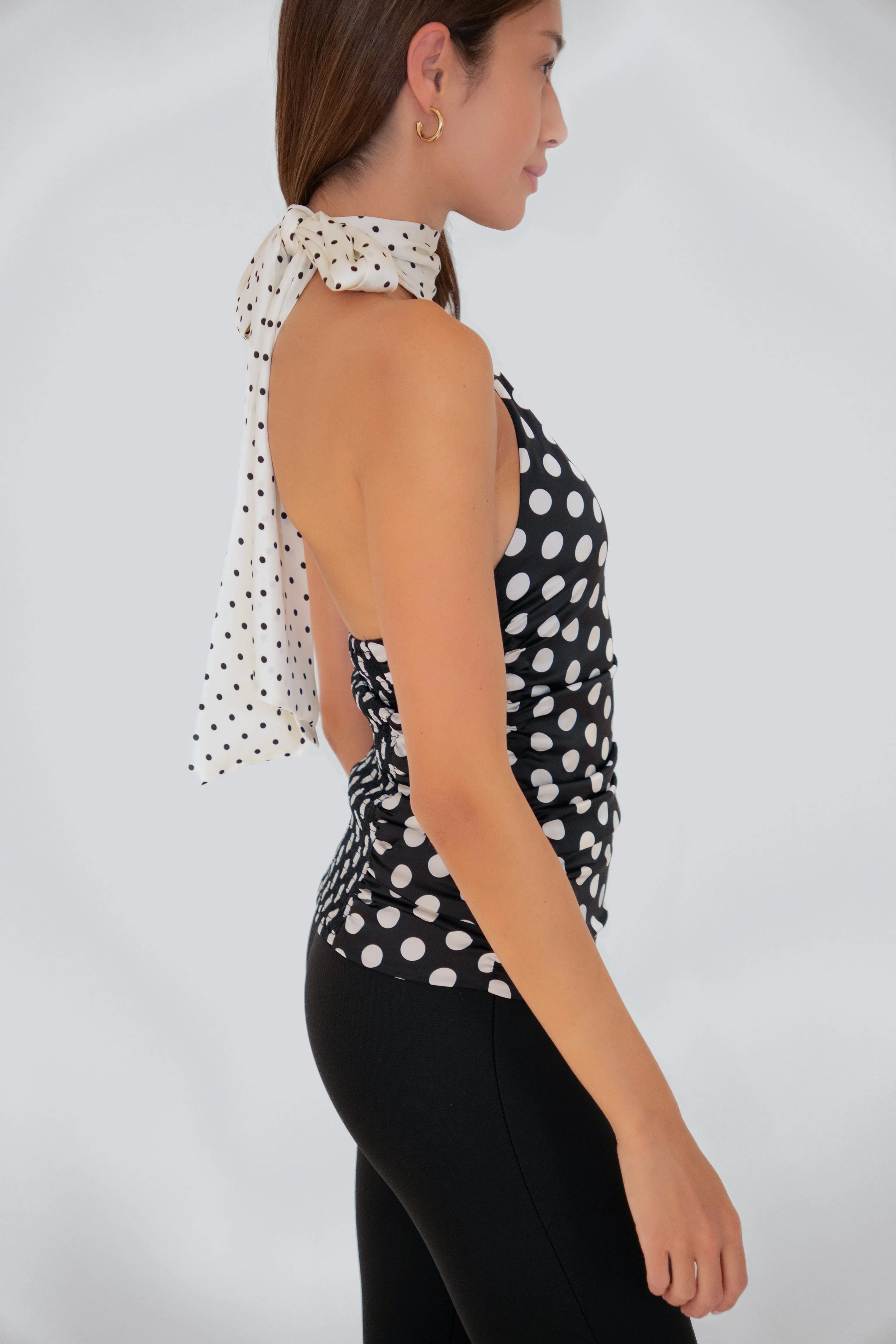 Sophie Contrast Mono Polka Dot Scarf Neck Top sold by AMYLYNN product image thumbnail 4