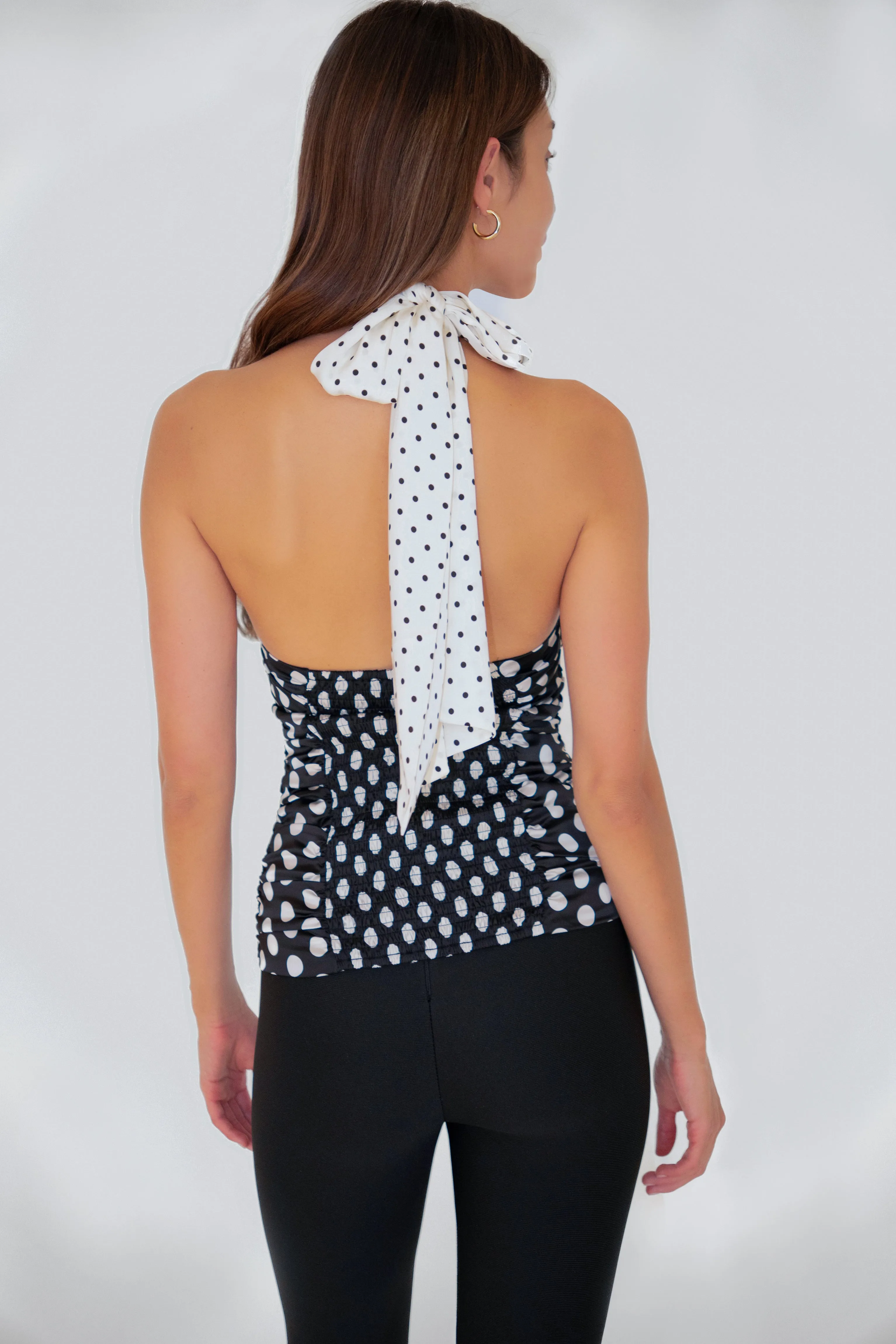 Sophie Contrast Mono Polka Dot Scarf Neck Top sold by AMYLYNN product image thumbnail 5