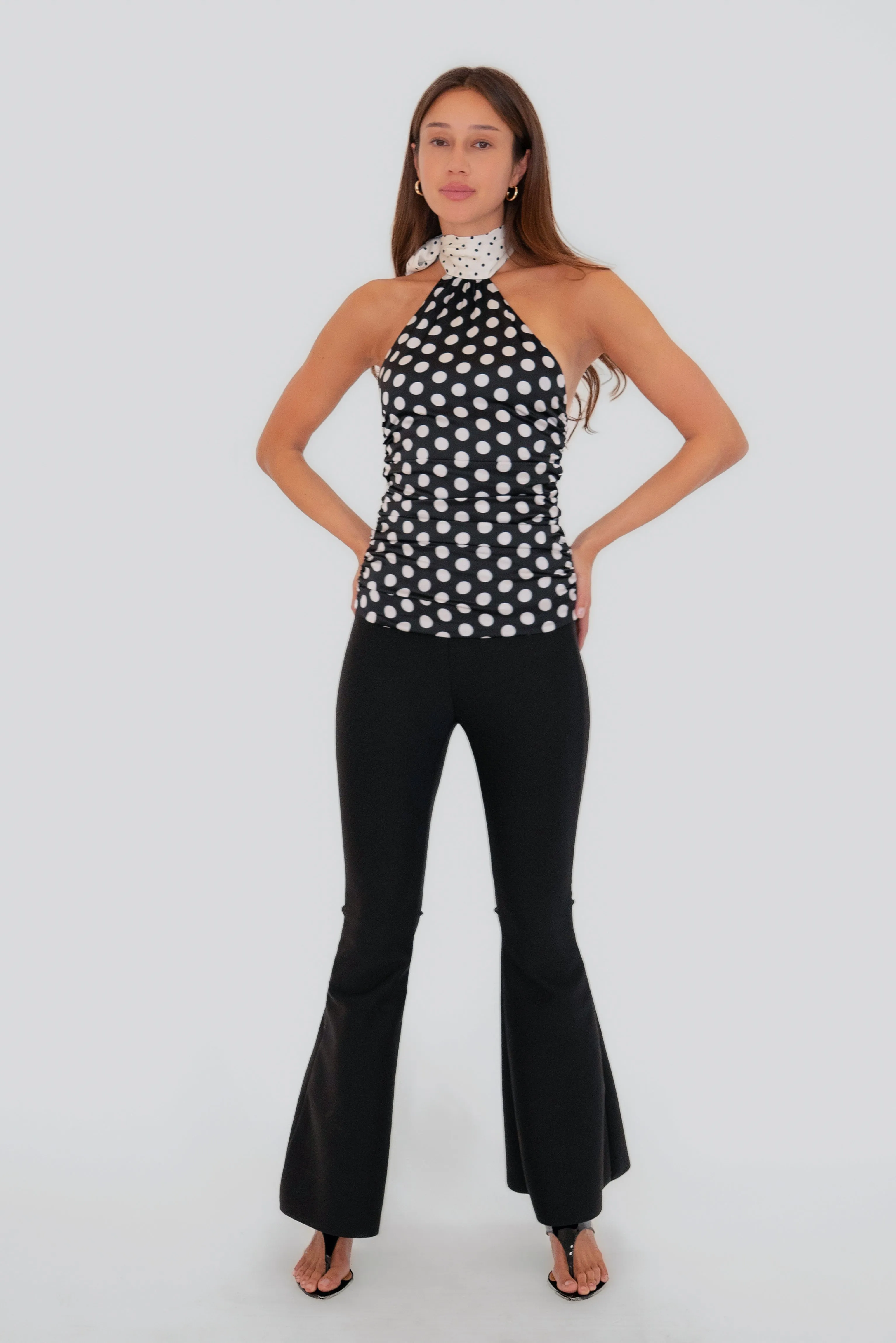 Sophie Contrast Mono Polka Dot Scarf Neck Top sold by AMYLYNN