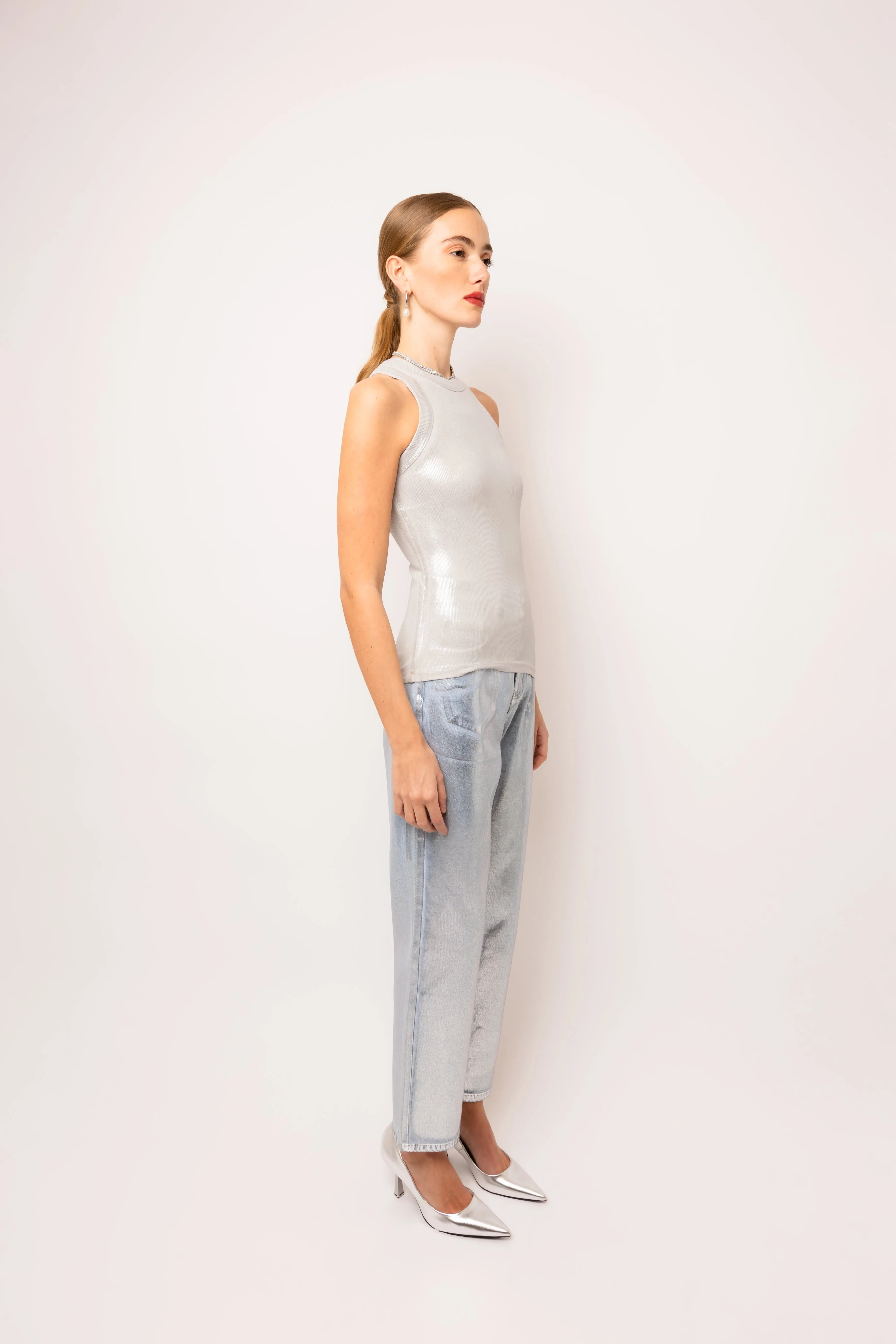 Lupe Rich Cotton Silver Denim Coated Trousers sold by AMYLYNN product image thumbnail 5