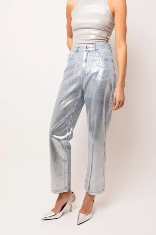 Lupe Rich Cotton Silver Denim Coated Trousers made by AMYLYNN