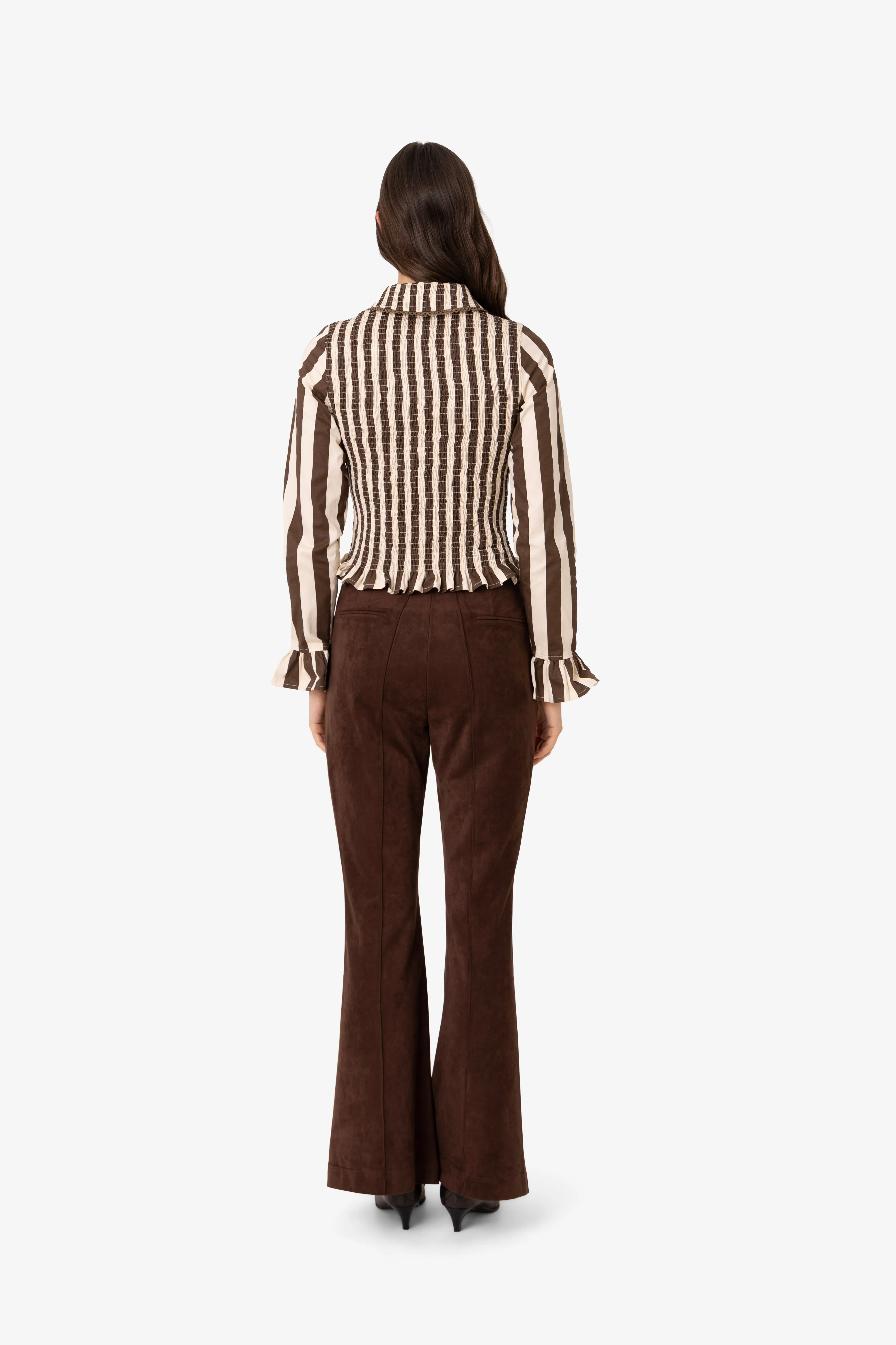 Yasmine Cotton Brown Stripe Smocked Shirt sold by AMYLYNN product image thumbnail 5