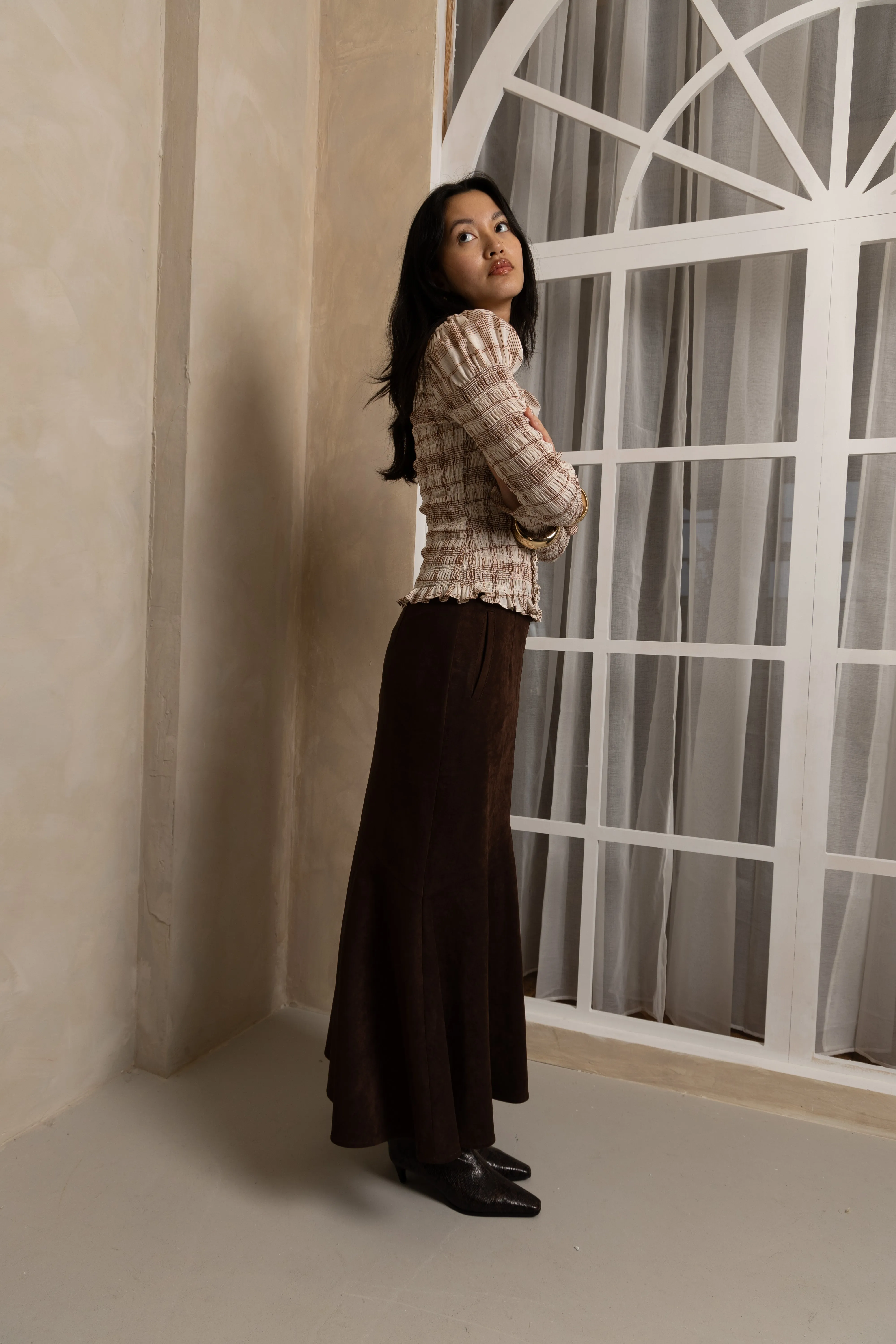 Suki Faux Suede Chiffon Asymmetric Maxi Skirt sold by AMYLYNN product image thumbnail 3