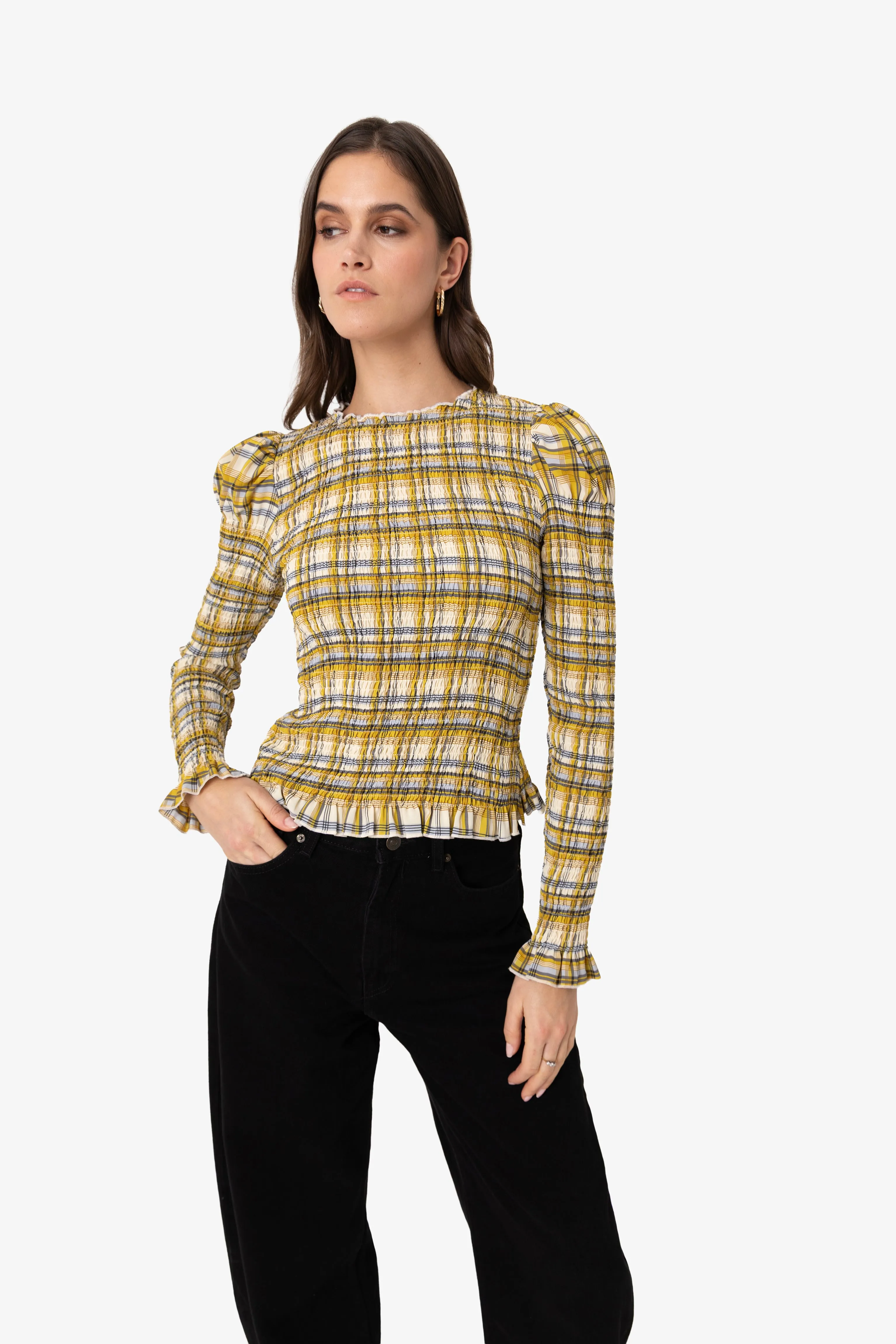 Elsa Yellow Plaid Long Sleeve Smocked Top sold by AMYLYNN product image thumbnail 3