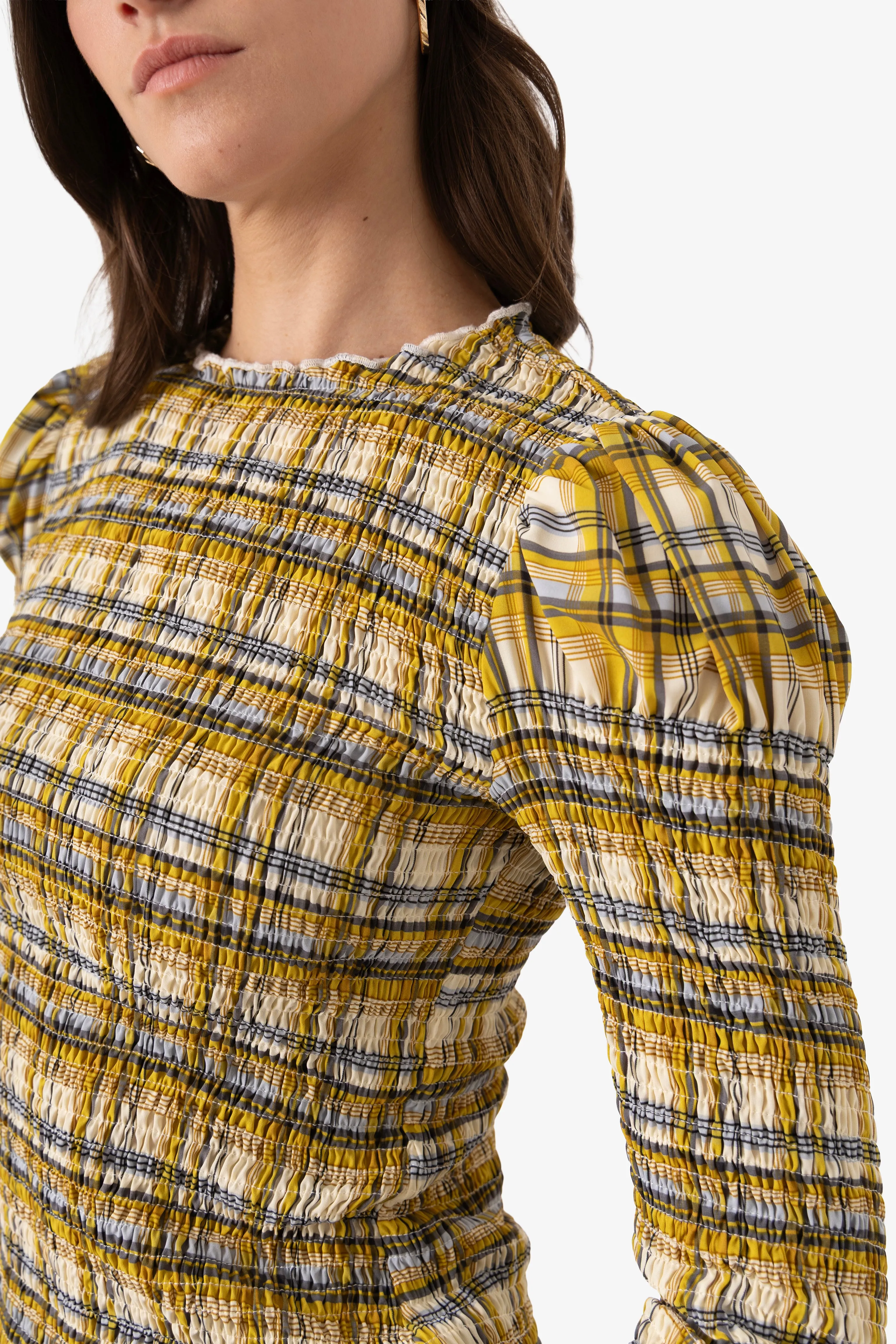 Elsa Yellow Plaid Long Sleeve Smocked Top sold by AMYLYNN product image thumbnail 5